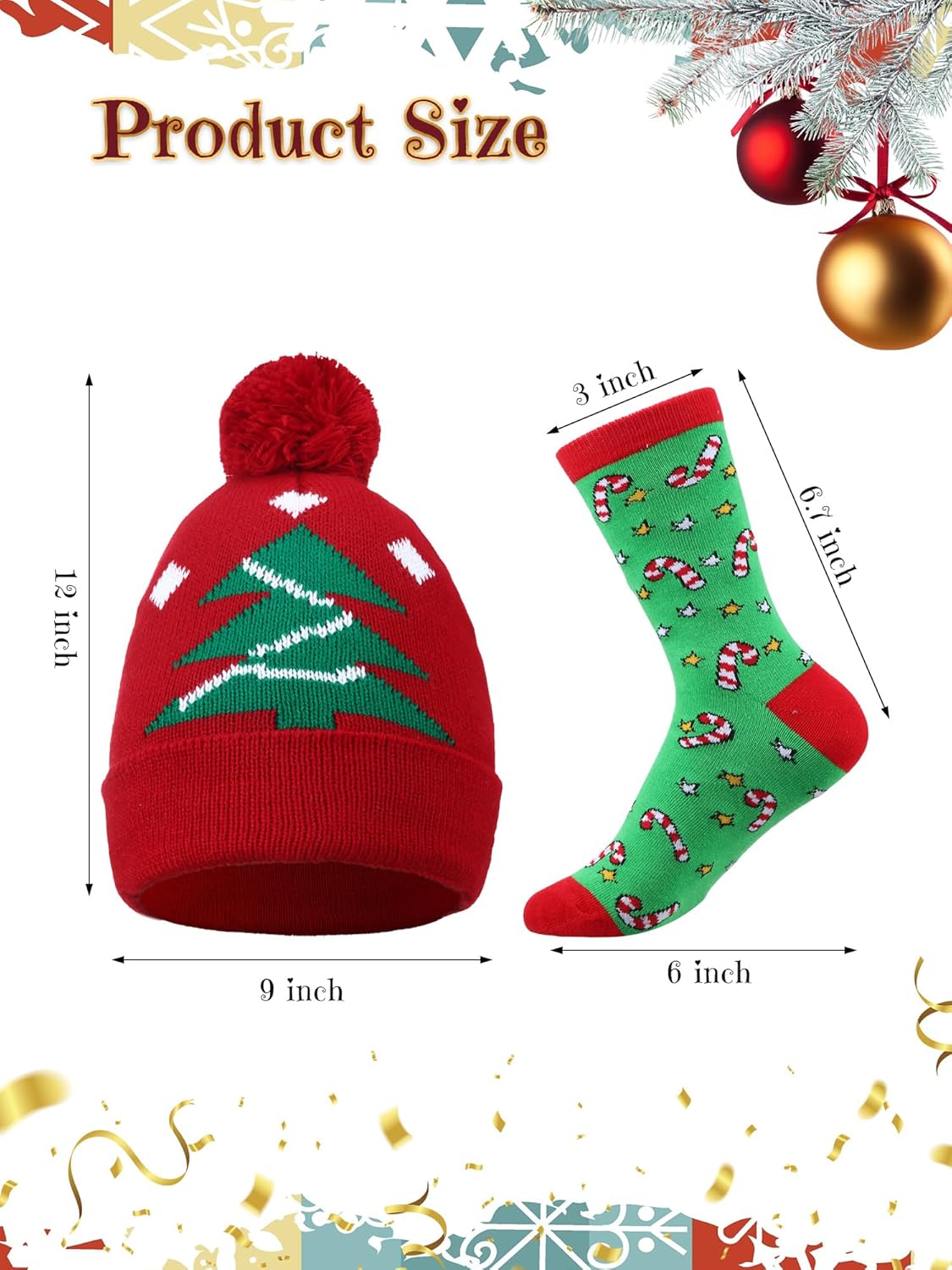 Suhine 16 Pcs Christmas Hats and Socks, 8 Patterns Xmas Hats 8 Pcs Holiday Santa Socks for Adult Kids Christmas Party Gift Supplies - Image 2