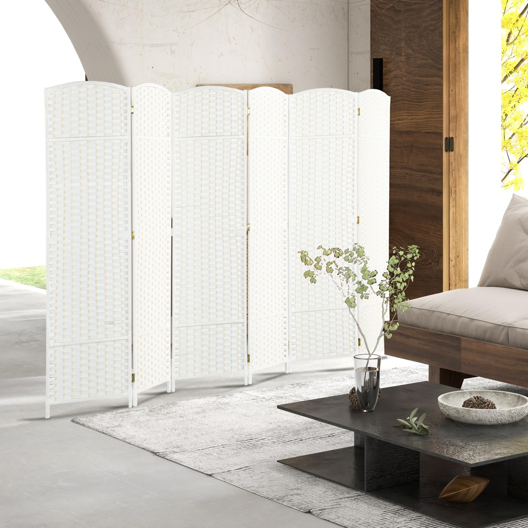 HOMCOM Biombo de 6 Paneles 240x170 cm Separador de Ambientes Plegable Biombo Separador de Ambientes para Salón Dormitorio Oficina Blanco