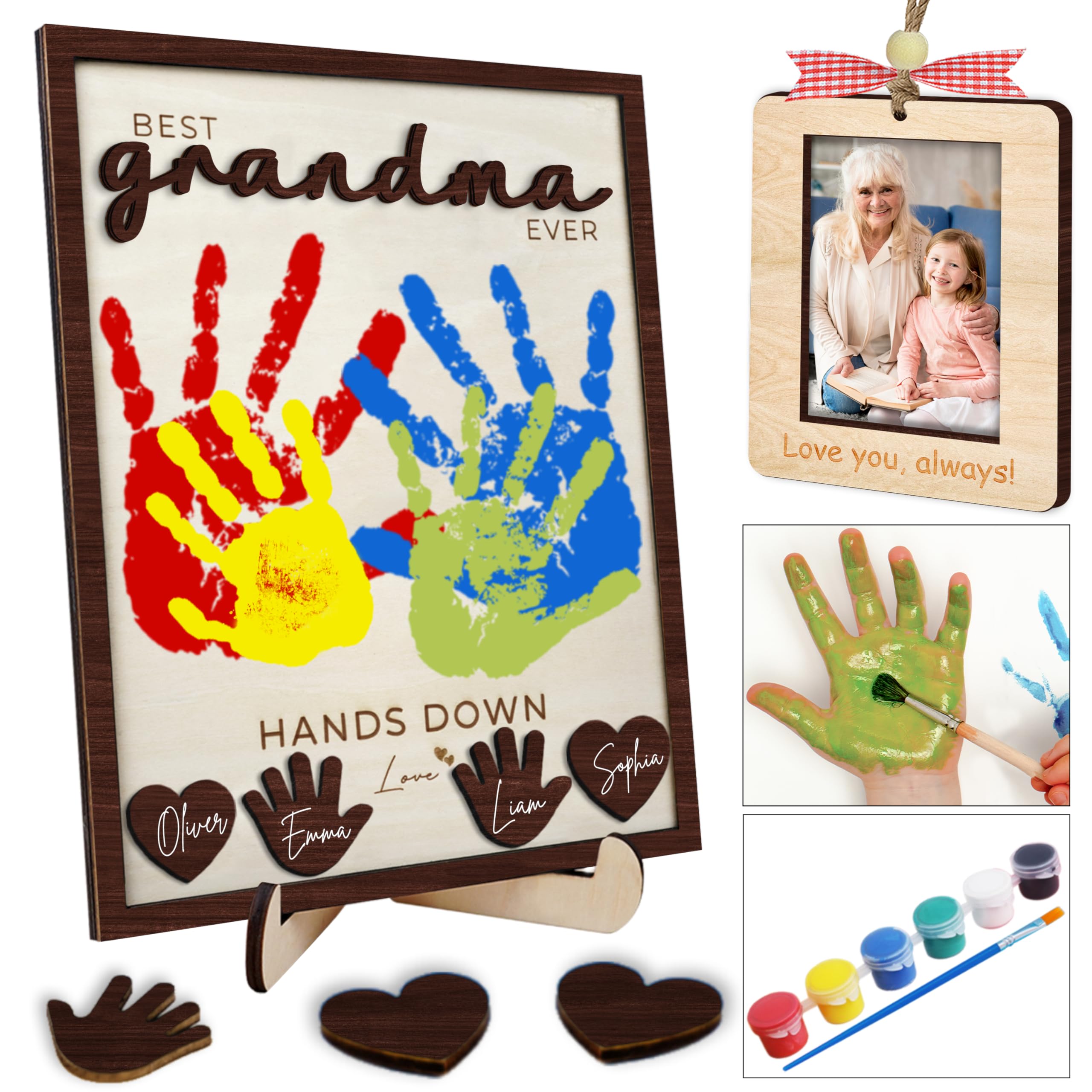 10" Hands Down Best Grandma Ever DIY Handprint Gifts for Grandma with Paints, Craft for Nana from Kids, Family Keepsake Plaque Birthday Gift Mother's Day for Grandmother, Grammy HF620