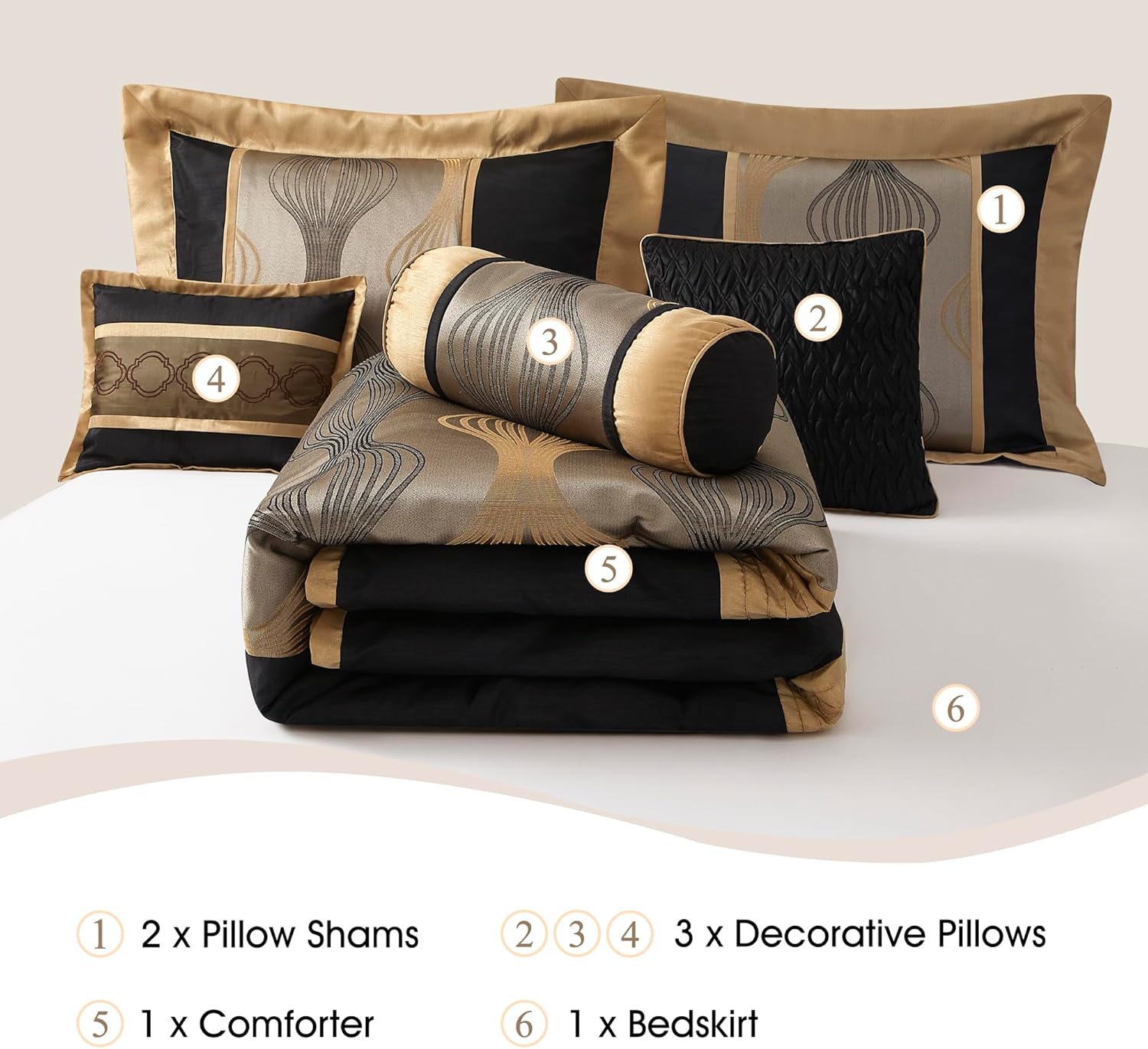 Stratford Park Black and Gold Comforter Set, 7 Pieces Jacquard Bedding Sets with Comforter, Bed Skirt, Pillows & Shams, Queen Size, Lightweight Microfiber, All Season Bedroom Home Décor - Image 3