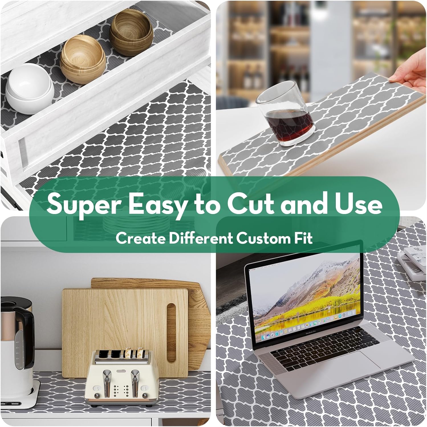 Shelf Drawer Liner for Kitchen Cabinet Non-Slip Refrigerator Liners Non-Adhesive Waterproof Oil-Proof Protect Kitchen Mat Easy to Clean EVA Material for Bathroom, Pantry, Grey 18 in x 20 FT