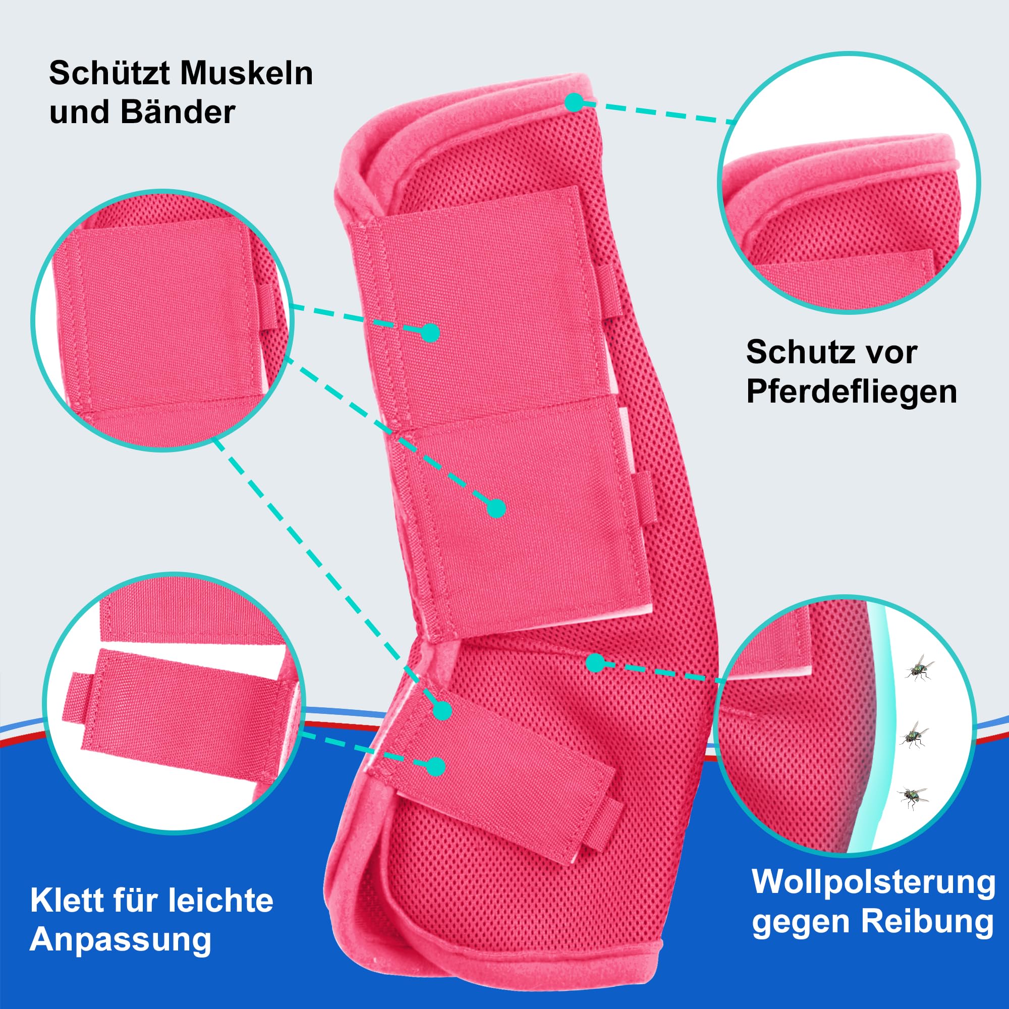4 Stück Gamaschen Pferd, Atmungsaktive Feinmaschige Fliegengamaschen für Pferde, Mit Schutz- und Stützfunktionen
