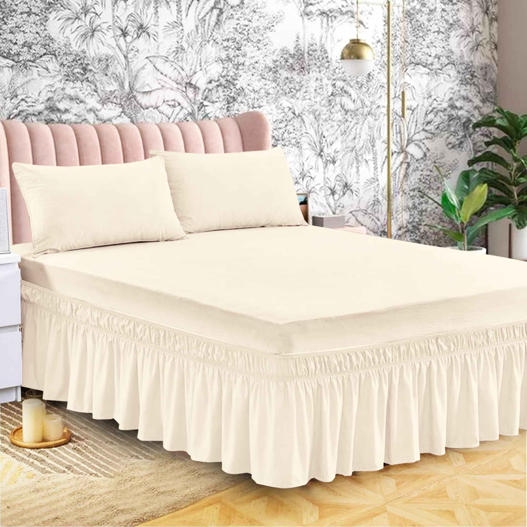 Frilled Valance Sheet for Single Bed Extra Deep Plain Dyed Non Iron Poly Cotton Bed Mattress Cover latte beige - 90 X 190 + 25 cm