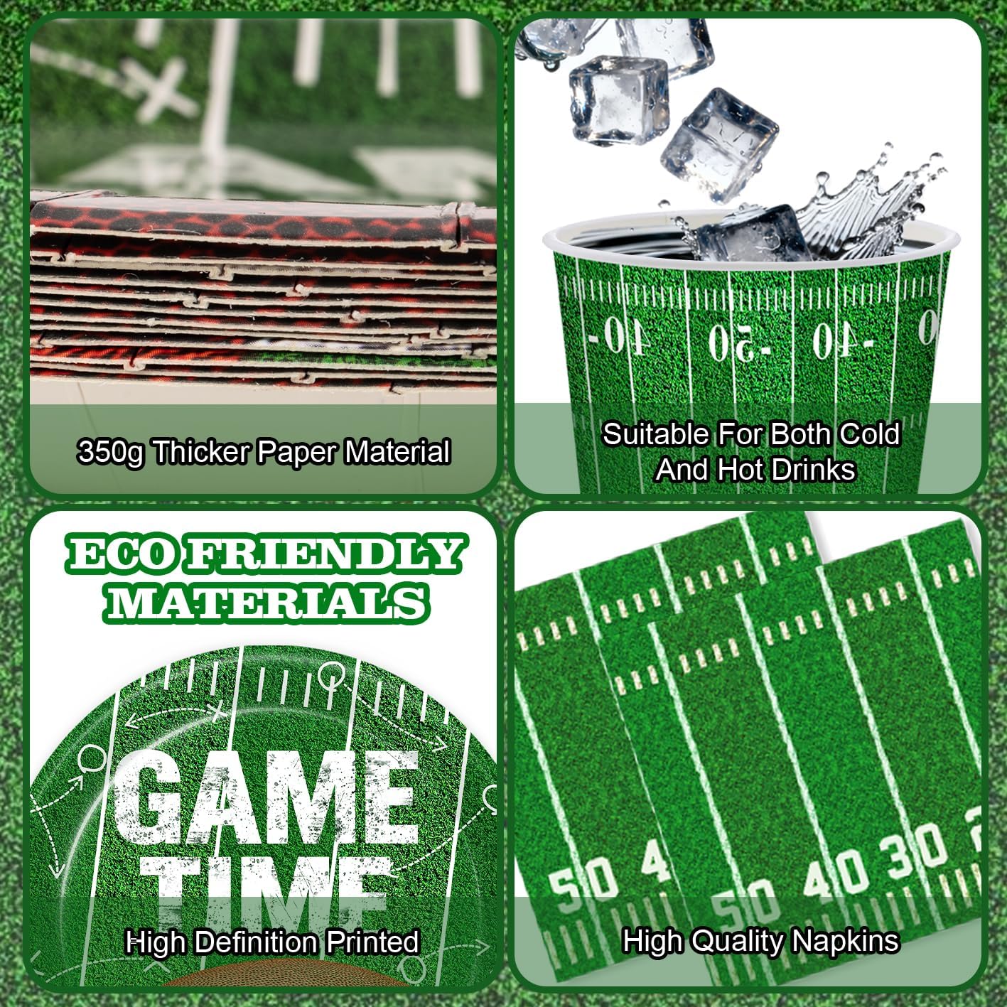 Football Party Decorations for 24 Guests - Football Party Supplies Kit with Plates, Napkins, Cutlery, Food Trays, Banner, Tablecloths for Tailgate & Birthday Party