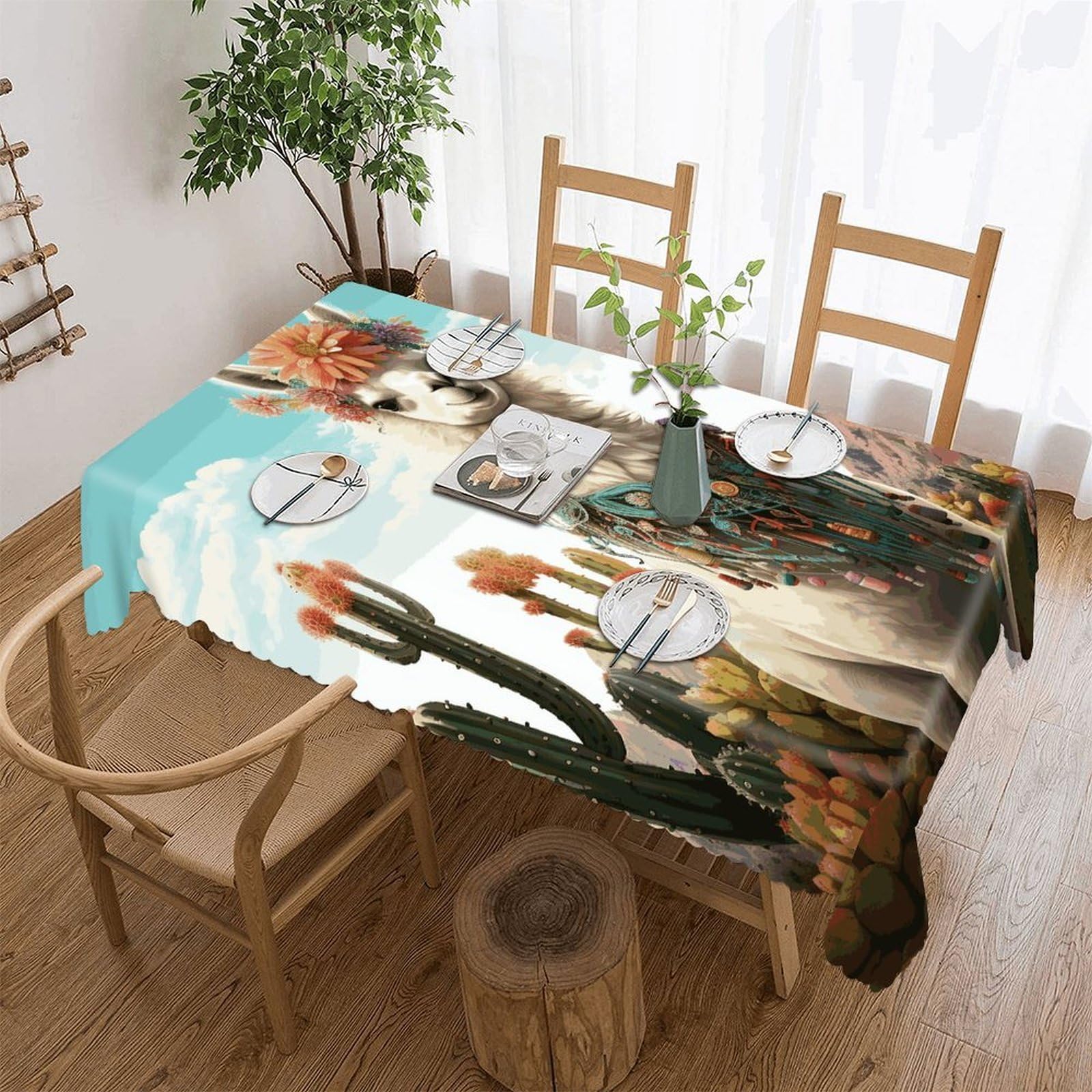 FekiLoot Mexican Llama Cactus Tablecloths for Rectangle Tables Wipeable Spillproof Polyester Table Cloth Wrinkle Free Farmhouse Dining Tables Cover Elegant Vintage Decor Tablecover