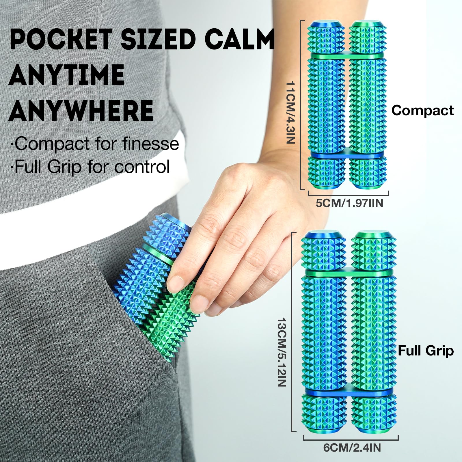 Pain Stim Fidget Roller for Adults Office Desk Stress Relief Sensory Aid ADHD Anxiety Fidget Tool Pocket Spinner Gifts for Him Her Colleagues(Green,Compact) - Image 3