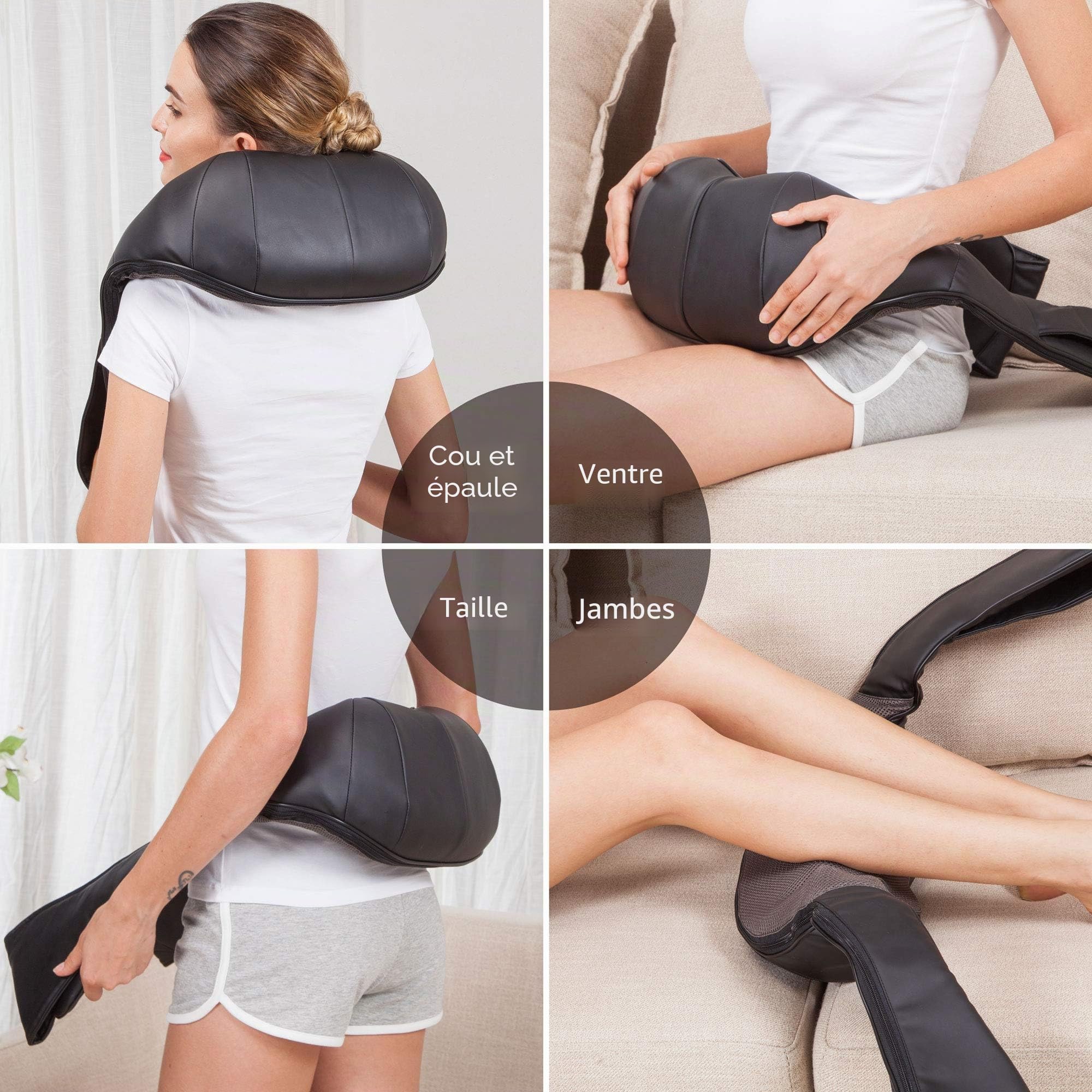 SNAILAX Appareil de massage pour le cou sans fil - Masseur pour épaules et cou chauffant, massage de la nuque et du dos, taille, pied, oreiller de massage électrique Cadeau Noël/Femme/Homme