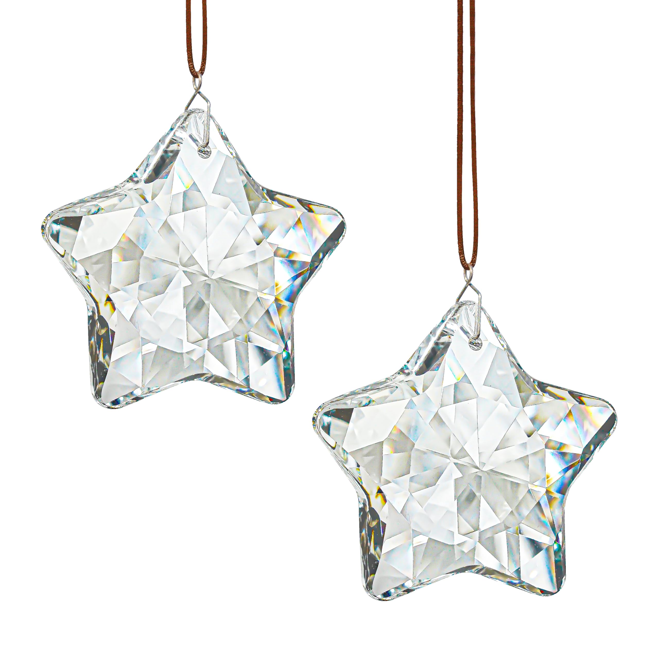 H&D HYALINE & DORA 2 Pcs 2" Crystal Sun Catcher Prisms for Windows Star Chandelier Crystals Clear Hanging Crystals for Patio,Chandelier,Garden