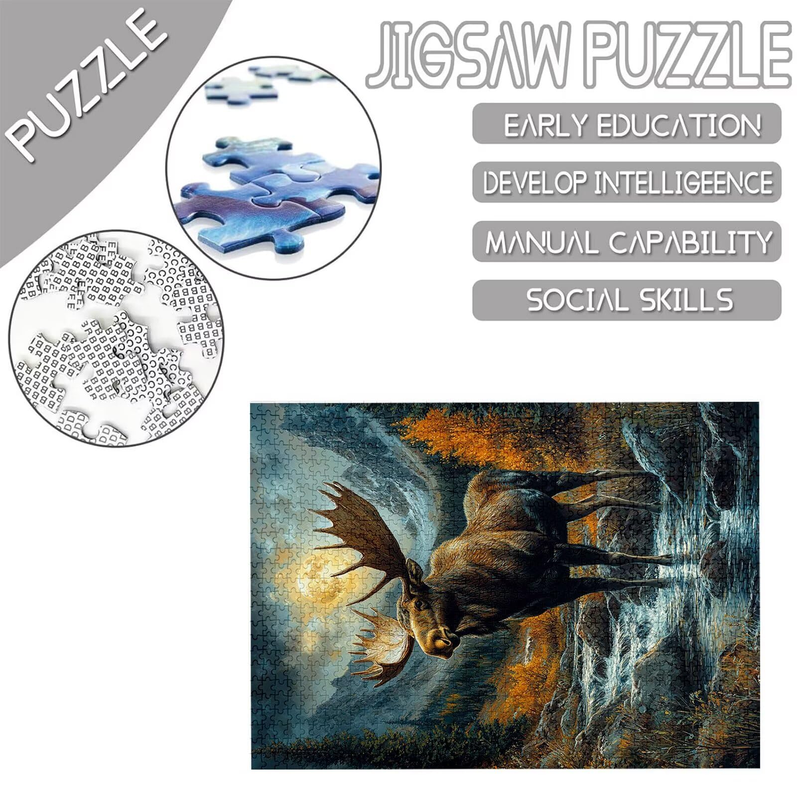 Jeleń Puzzle 3000 sztuk, 5D DIY Puzzle Zwierzę Puzzle 14 Lat Dorośli i Początkujący Układanka Puzzle z pudełkiem prezentowym, Gry Relaks i inteligencja, wystrój pokoju na ścianę, 122 x 81 cm, Model696