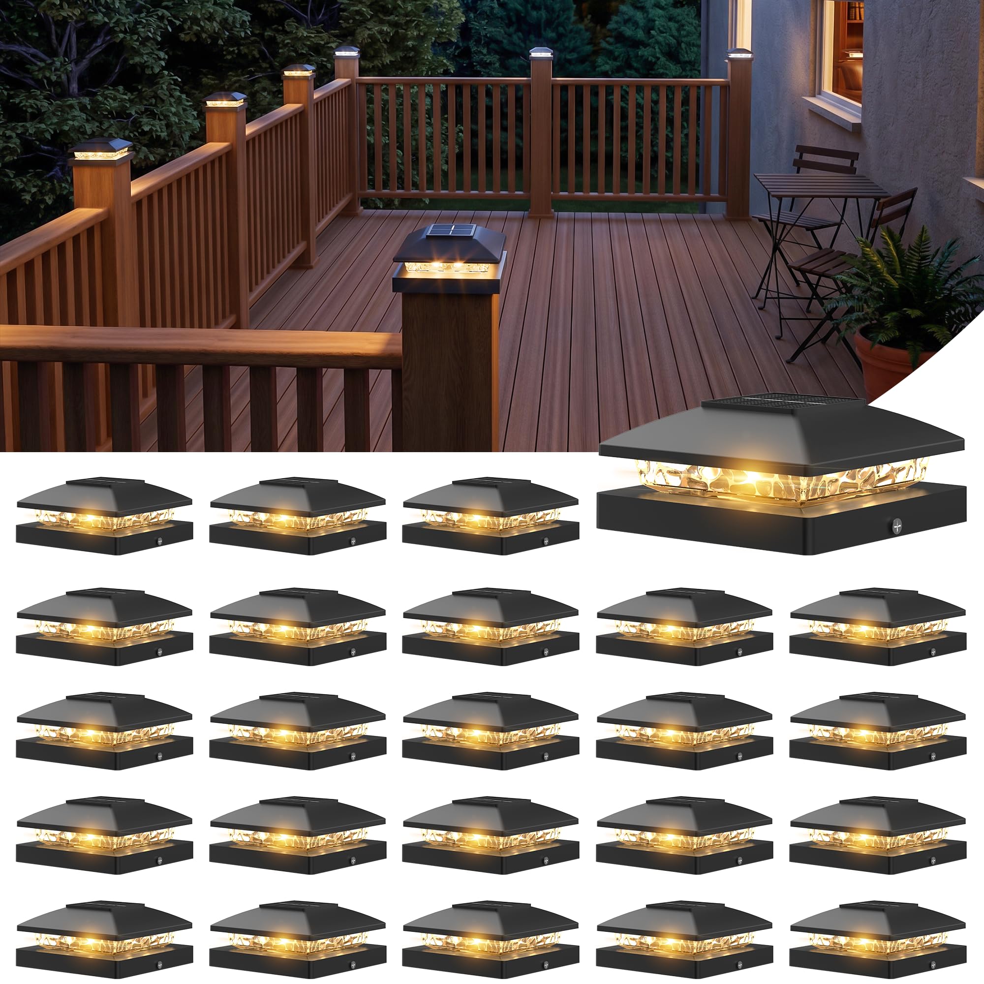 JOFIOS Paquete de 24 luces solares para poste de 4 x 4, 2 modos