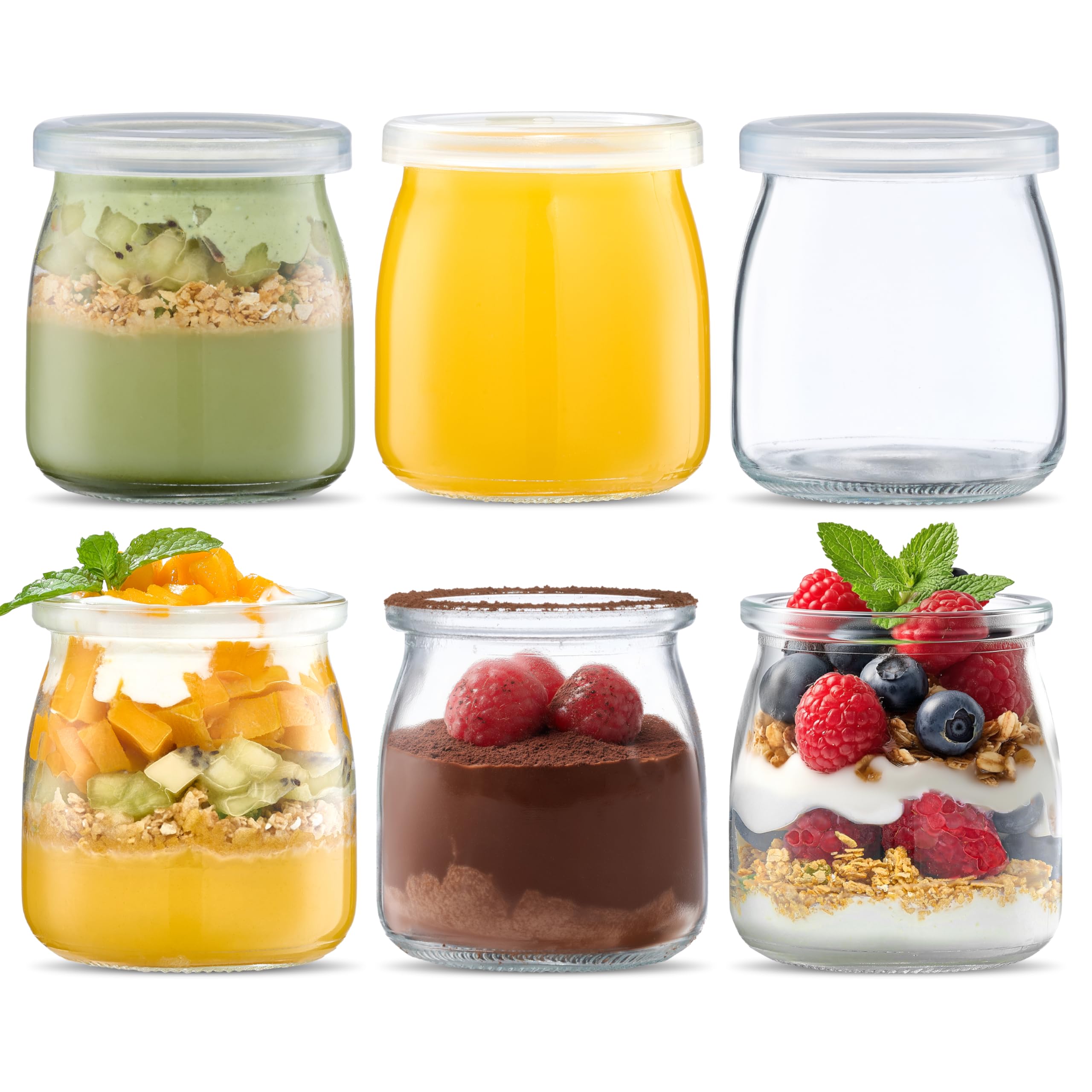 200ml Yogurt Pudding Glass Jars with Plastic Lids Mini Cup Small Glass Bottles (6)