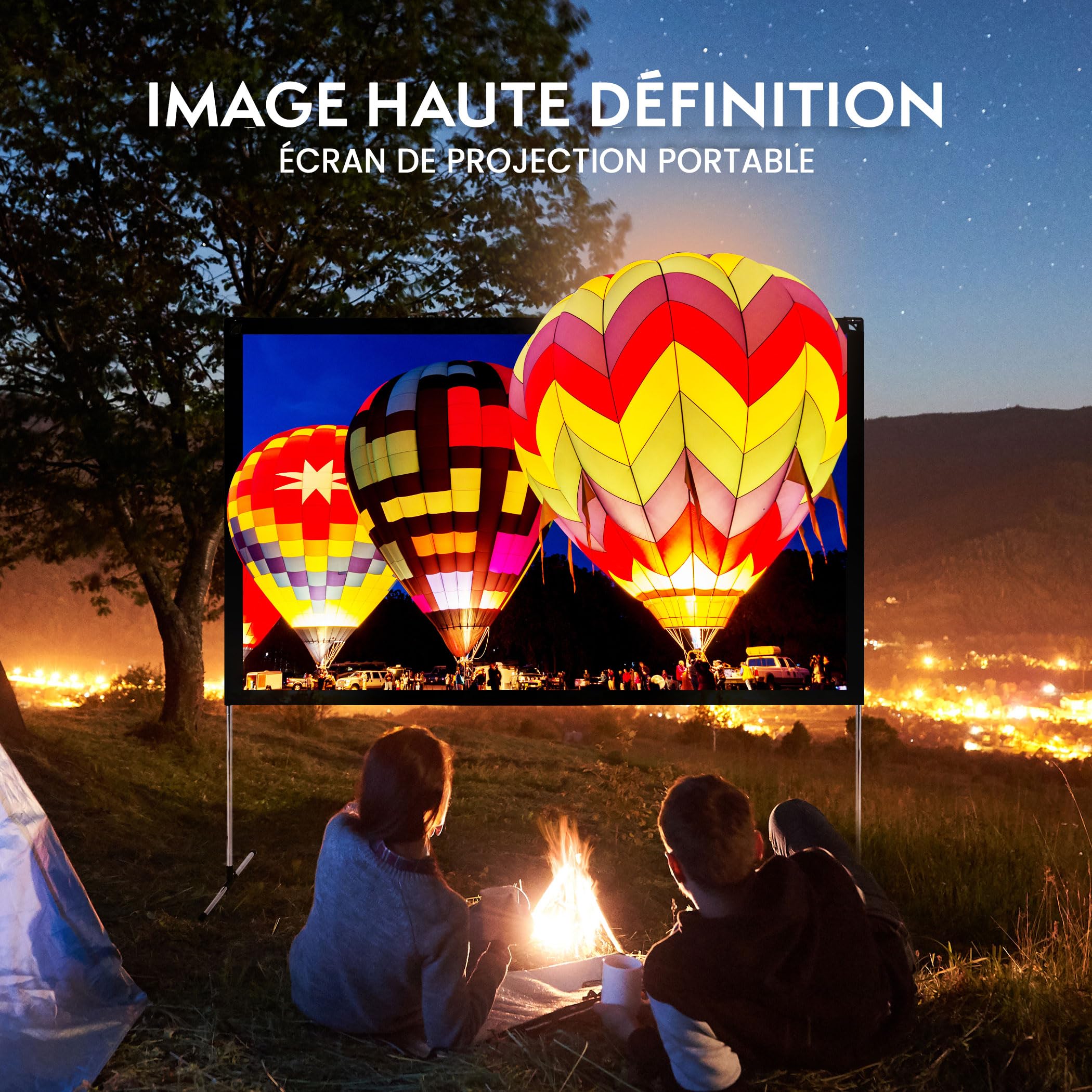 Pyle Écran de Projecteur avec Support - 100" 16:9 HD 4K, Portable, Léger, Autoportant, Pliable, pour Projections Intérieures et Extérieures, avec Cadre pour Cinéma Maison