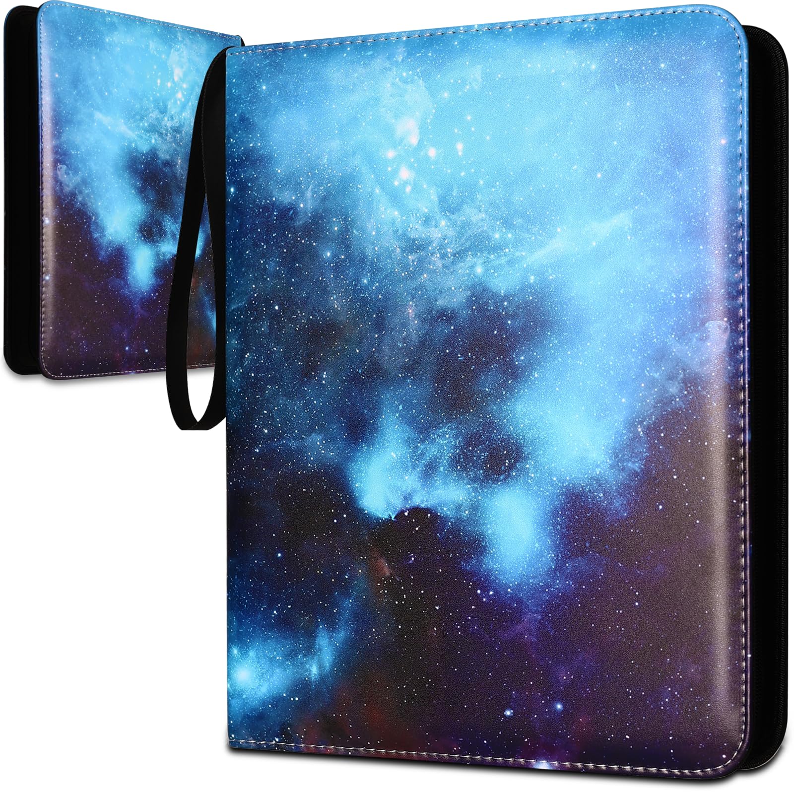 Raccoglitore per carte con 1080 tasche, 9 tasche, con maniche rimovibili da 60 pagine, porta album con cerniera, protettivo, superficie piacevole al tatto, blu cielo