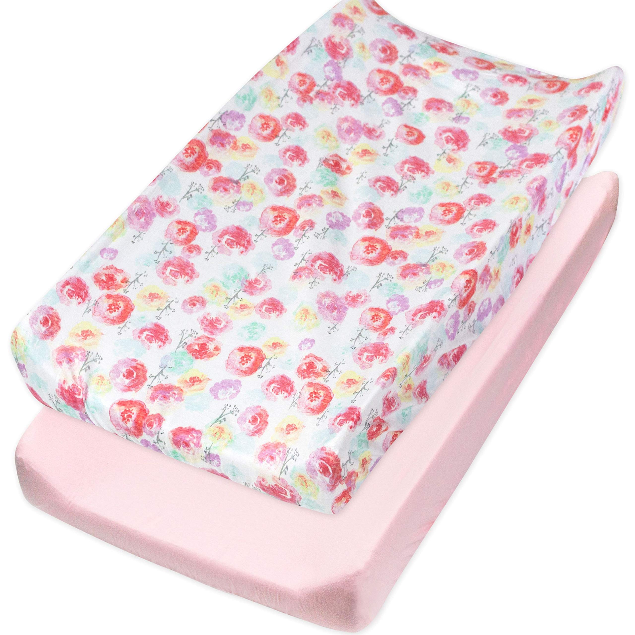 HonestBaby Changing Pad Cover Sets Terry and Knit Prints 100% Organic Cotton for Baby Boys, Girls, Unisex, 2-Piece Rose Blossom/Pink, One Size-image-11