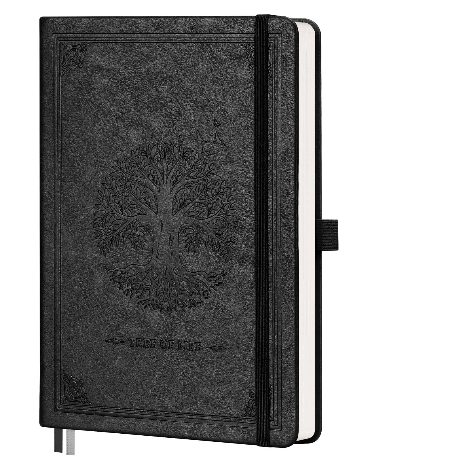 RETTACY A5 Dotted Notebook, Leather Hardcover Journal, 192 Pages, Black