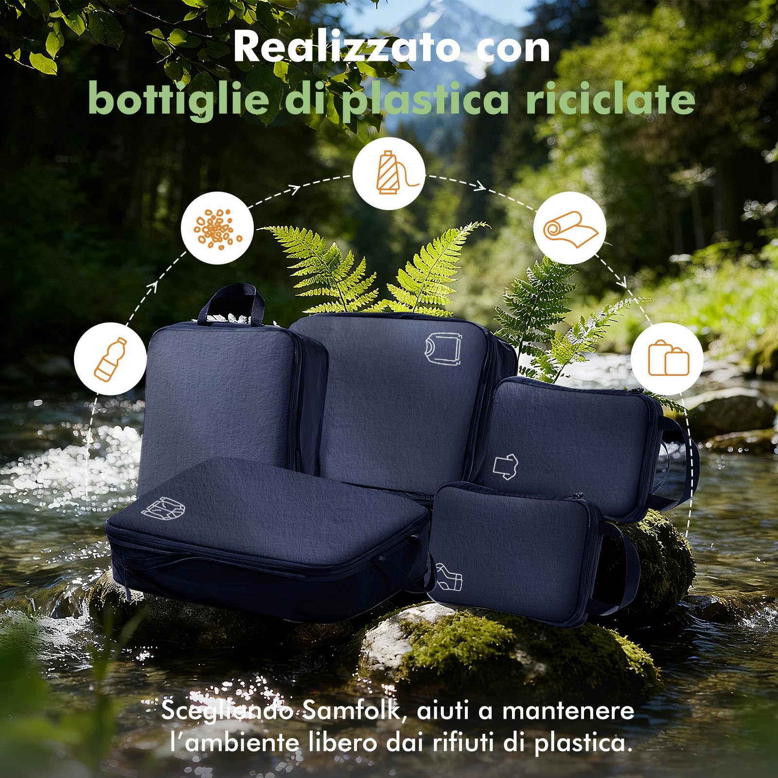 Organizer Valigia,Cubi Compressione Packing Cubes Compression,Organizzatori Valigia Viaggio Compressione, Nylon Organizer Valigie Set,Accessori Viaggio Utili Blu Navy