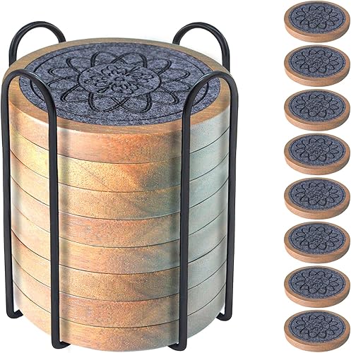 Miniatura 20 de Posavasos de madera para bebidas, Minacun conjuntos de posavasos absorbentes de 5, posavasos para bebidas para protección de mesa de café, #5
