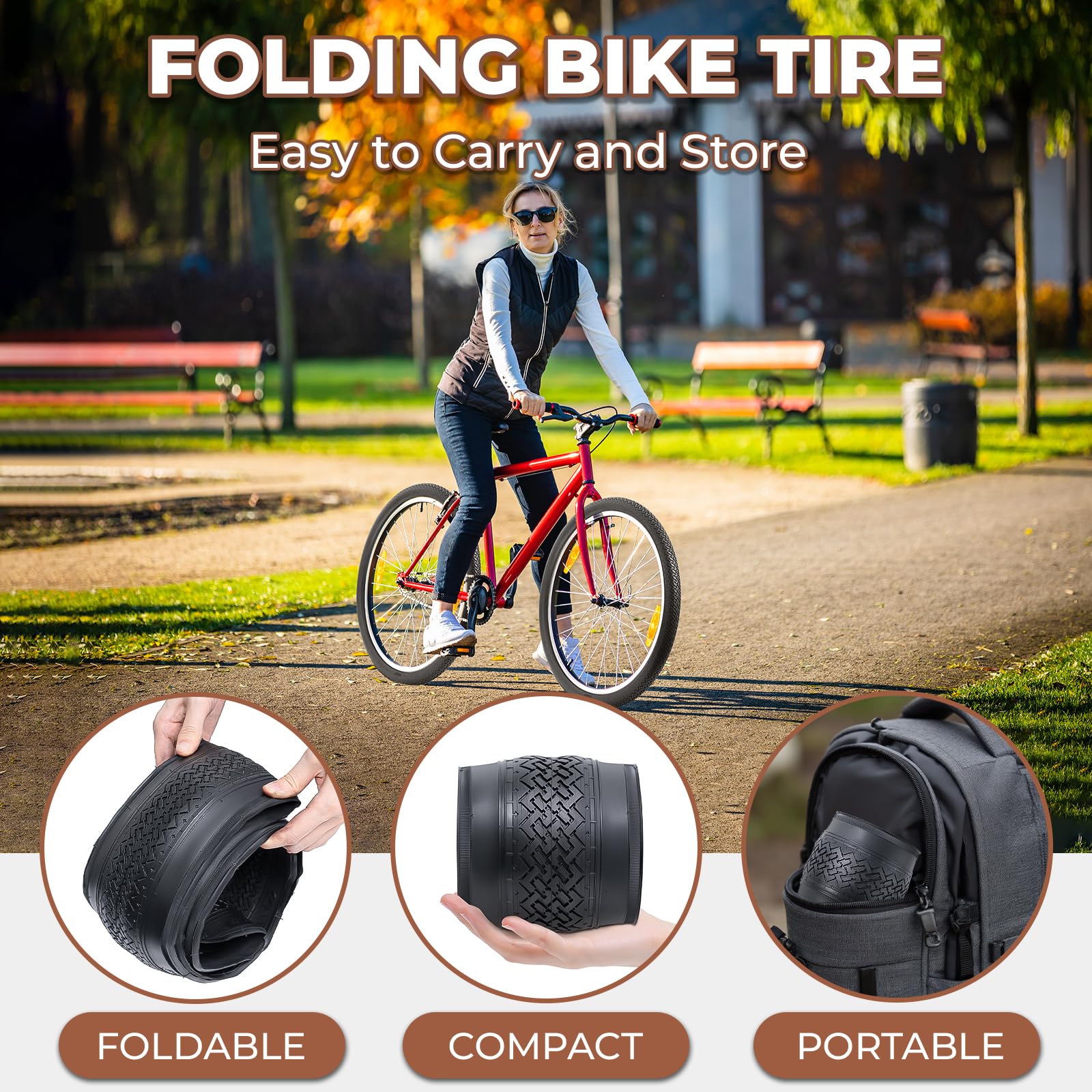 Lot 2 Pneus Vélo 24 X 1,75 (47-507) - Pliables - Caoutchouc Résistant - 50 PSI - Route & Ville