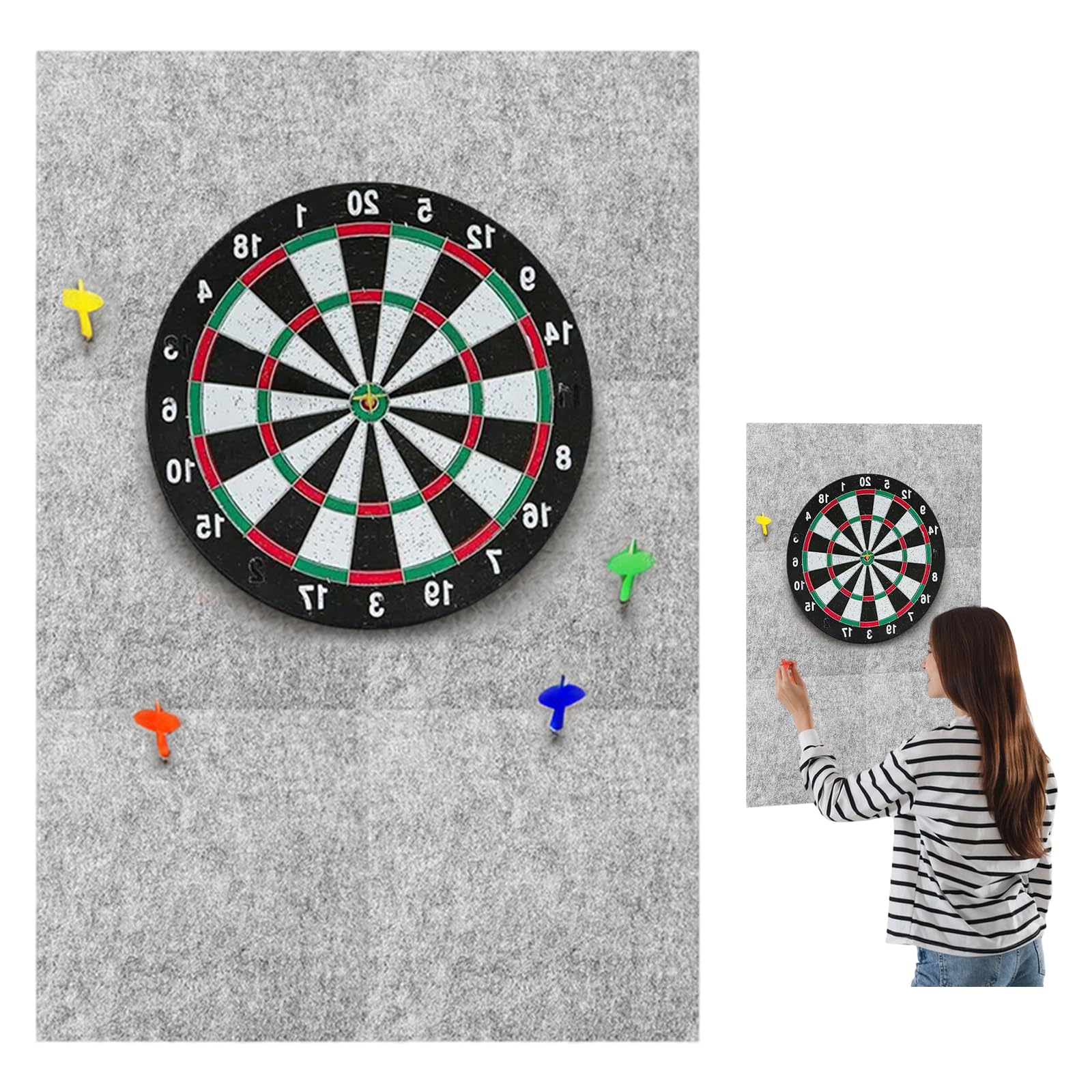6 PCS Dart Board Wall Protector, 12"x12"x0.5" Self-Adhesive Spliced DartBoard Surround Wall Protectors Easy to Assemble Felt Darts Backboard Wall Tiles (Grey)
