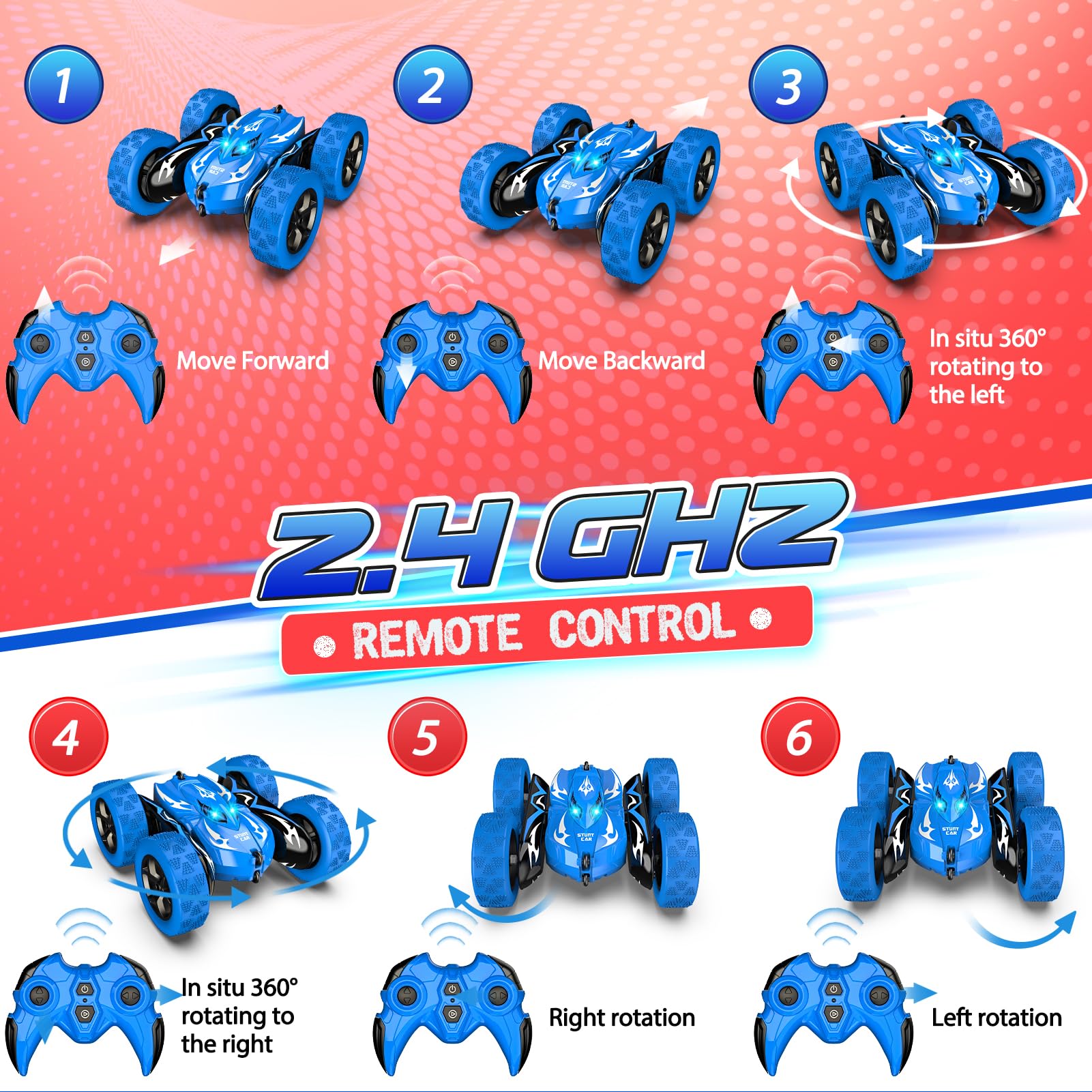 Macchina Telecomandata per Bambini, 2,4GHz, Rotazione a 360°, Auto Radiocomandata Giochi Bambini 4 5 6 7 8 9 Anni, Regalo Bambino 3-12 Ragazzi Regali Giocattoli Natale Compleanno Halloween