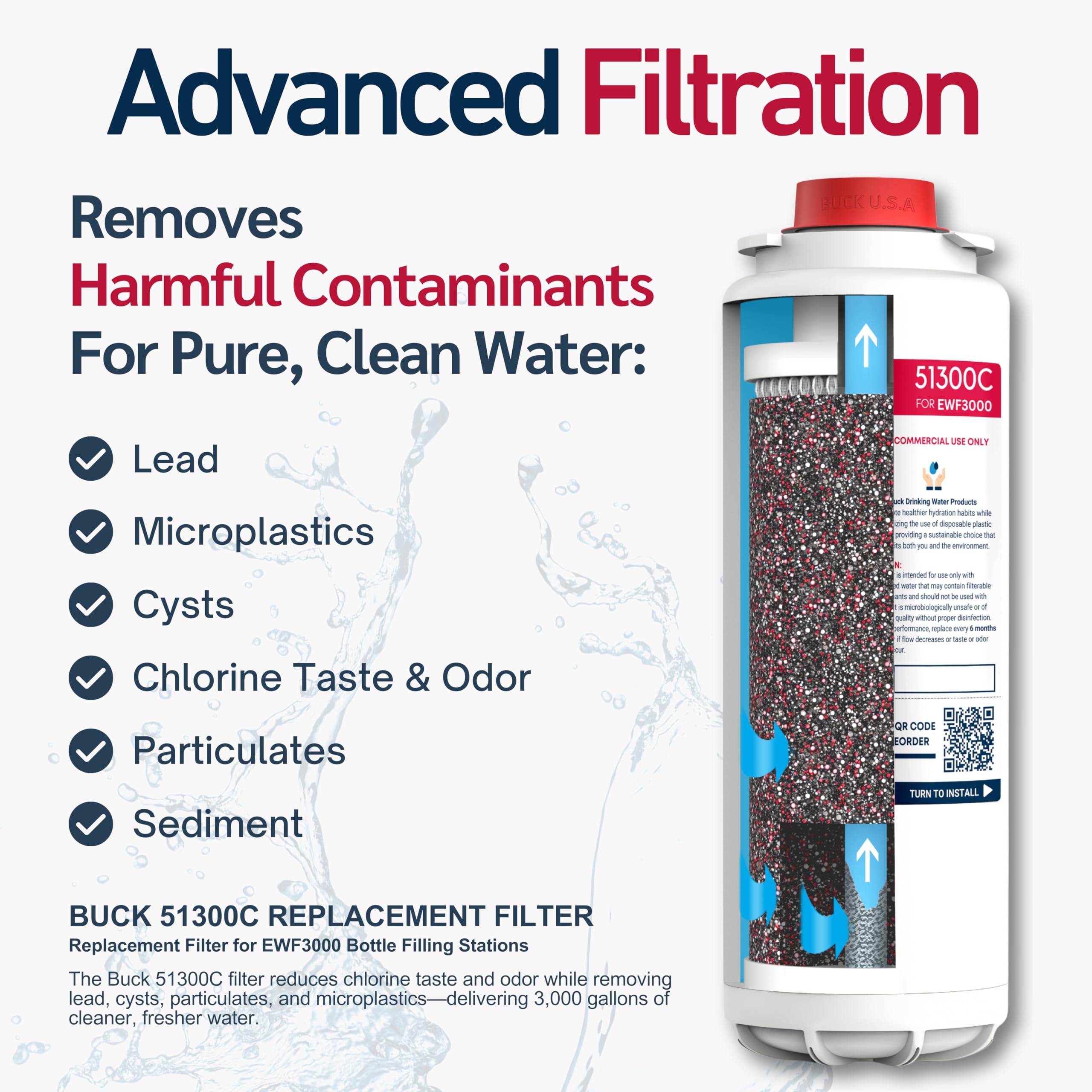 3 Pack Buck 51300C Replacement Filter for EWF3000 Compatible with Elkay ezH2O Bottle Filling Stations 3000 Gallons 12 — view 3