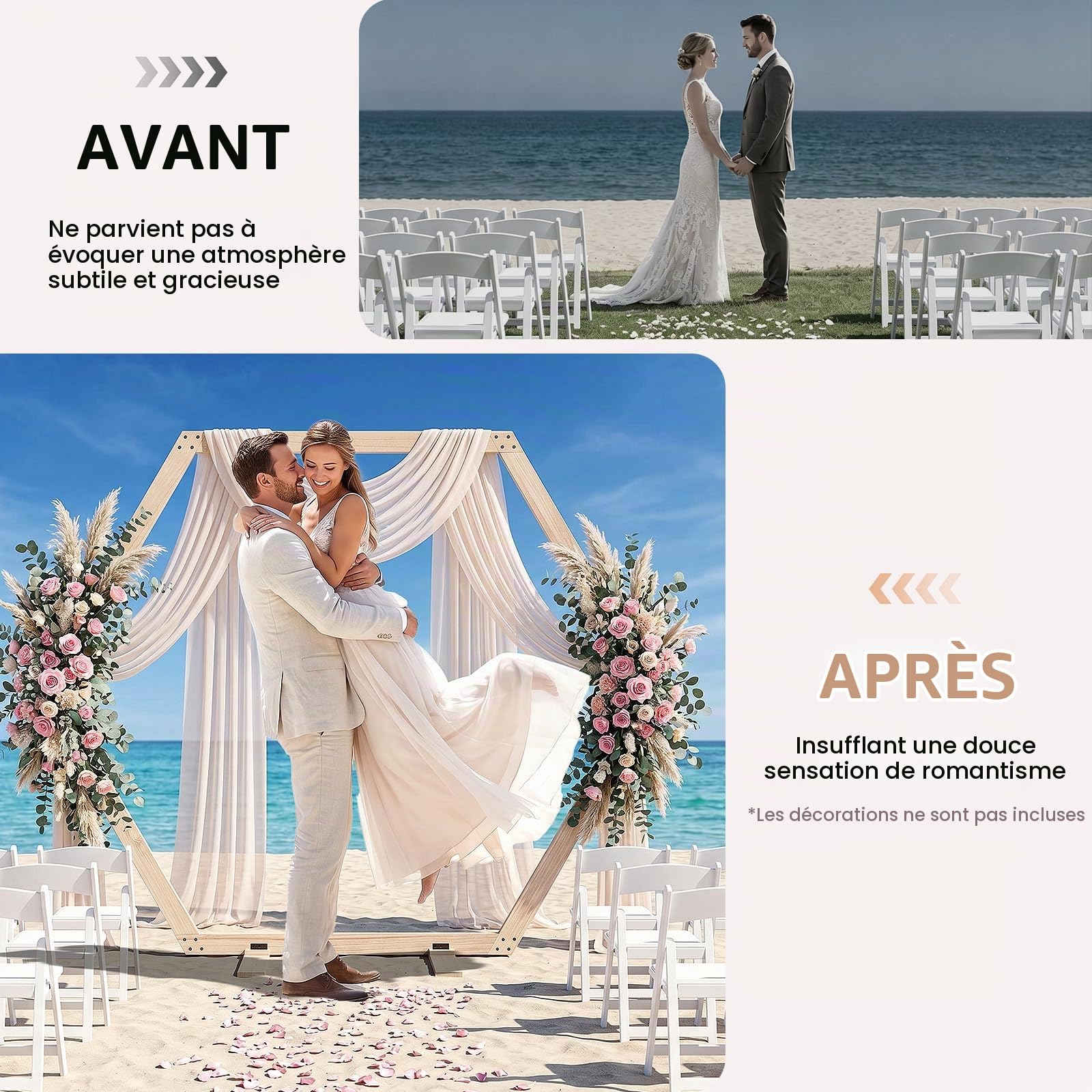 Arche de mariage - Cadre hexagonal - 2,33 m - Arche de mariage - Support en bois - Pour mariages, fêtes d'anniversaire, événements commerciaux, etc