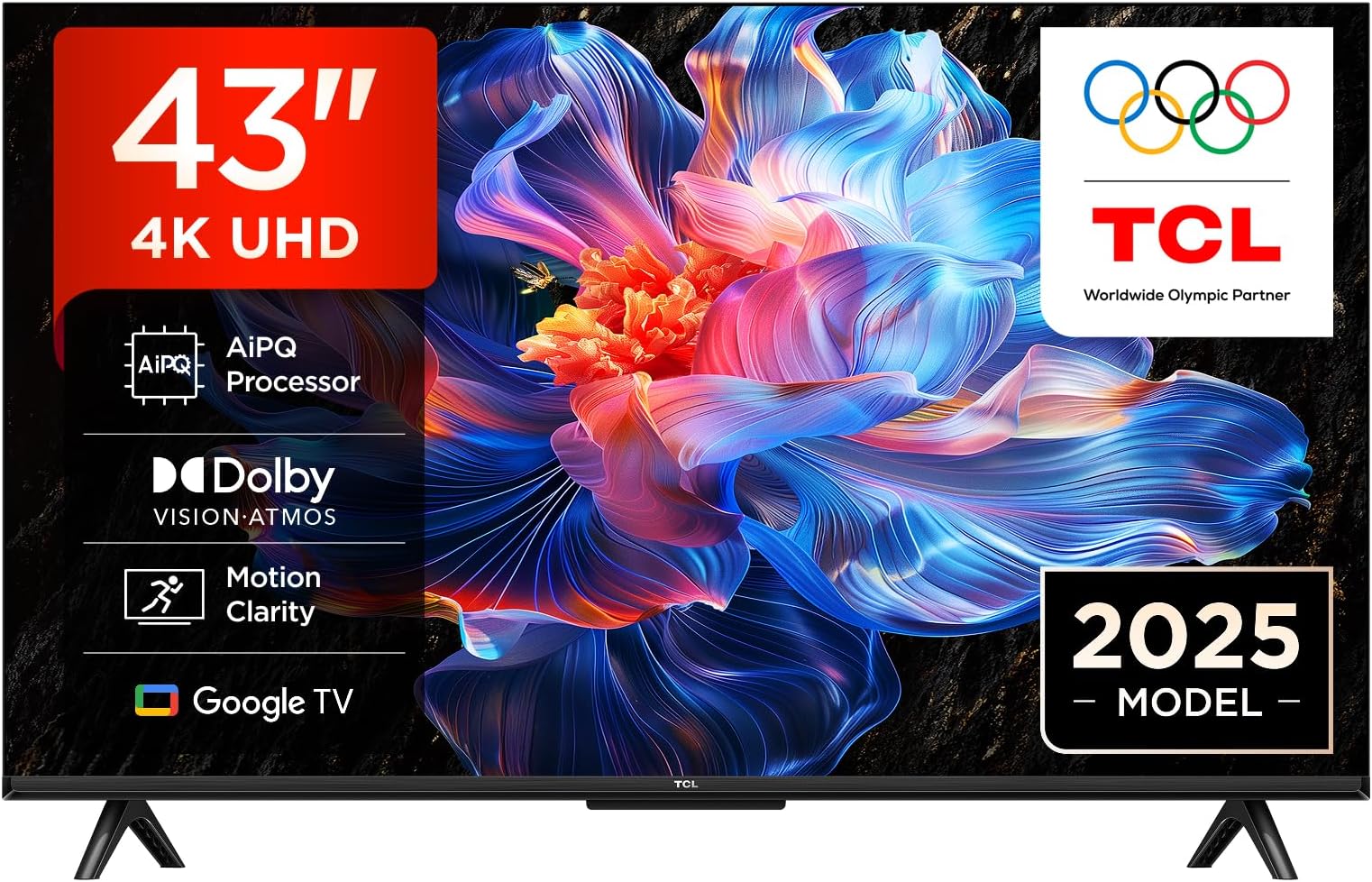 43V6C-UK 43" 4K Ultra HD, HDR TV, Smart TV Powered by Google TV (Dolby Audio, Voice Control, compatible with Google assistant, Chromecast built-in, 2025 New Model)