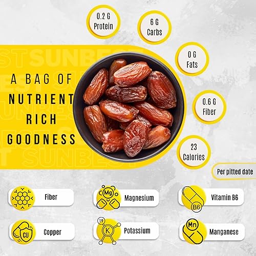 Miniatura 6 de Sunbest Natural Deglet Noor Dátiles, 5 libras - Sin hueso y entero - Bocadillo de frutas secas a granel para niños y adultos - Naturalmente dulce