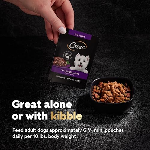 Miniatura 7 de Cesar Filetes en salsa de comida húmeda para perros, filete Mignon sabor y pollo asado, paquete variado, bolsas de 1.76 onzas, paquete de 20