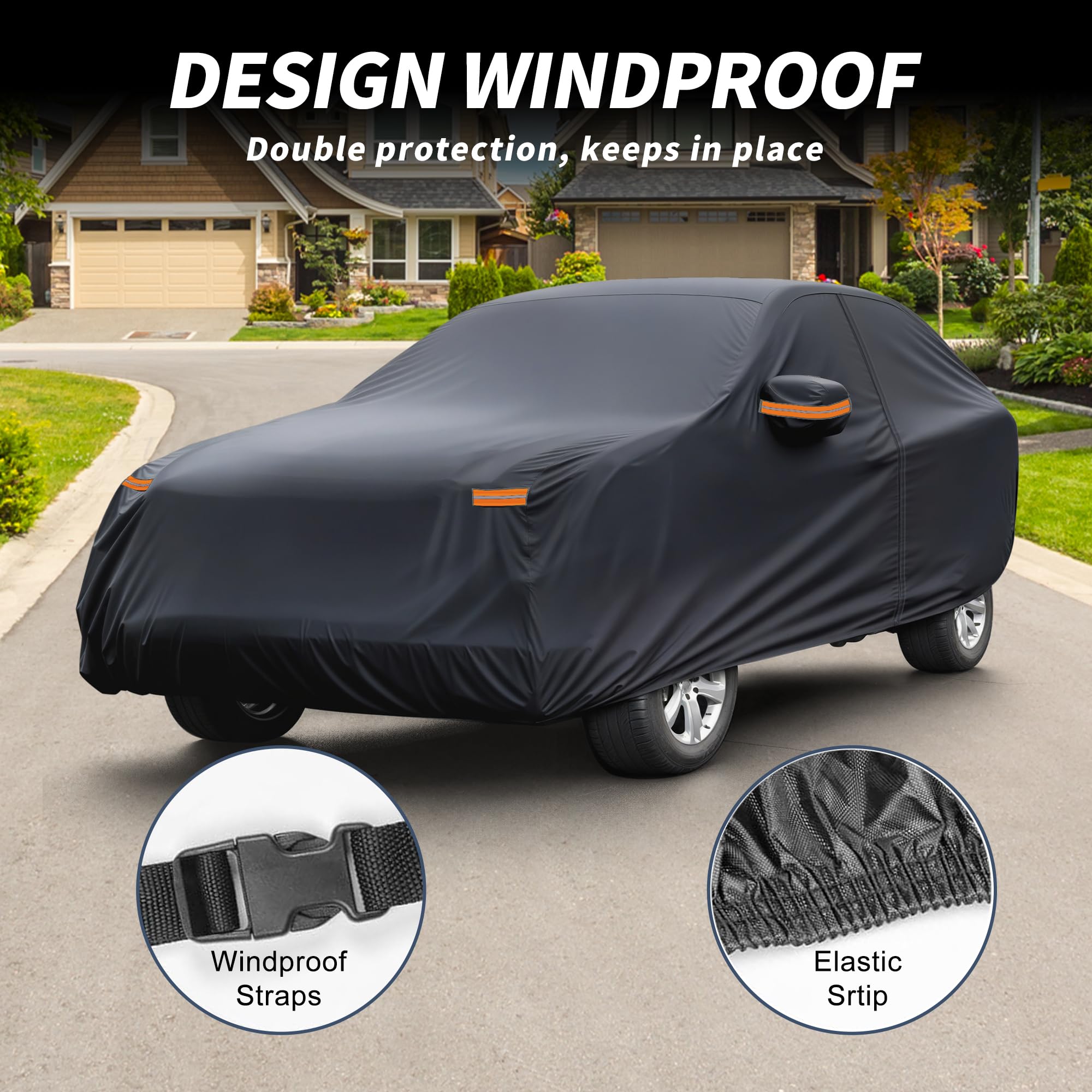 X AUTOHAUX Wodoodporna osłona samochodu folia aluminiowa samochód na zewnątrz pełna osłona samochodu do Hyundai Tucson z zamkiem błyskawicznym drzwi kierowcy 475 x 186 x 150 cm / 187,01 x 73,23 cala x