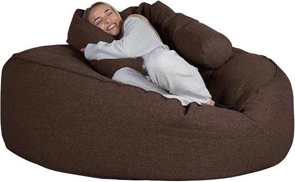 Lounge Pug Mega Mammoth Giant Bean Bag Sofa Massive Size - Faux Wool Brown - Extra Large Beanbag - Living Room Bean Bags for Adults