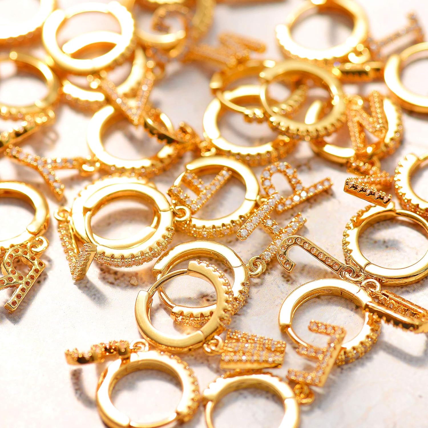 MEVECCO 18K Dainty Gold Filled Pave Cubic Zircon Letter Charm Huggie Hoop Earrings Wear Initials A-Z 26 Letter Charm Earrings Personalized Tiny Dangle Minimalist Initial Jewelry - Image 5