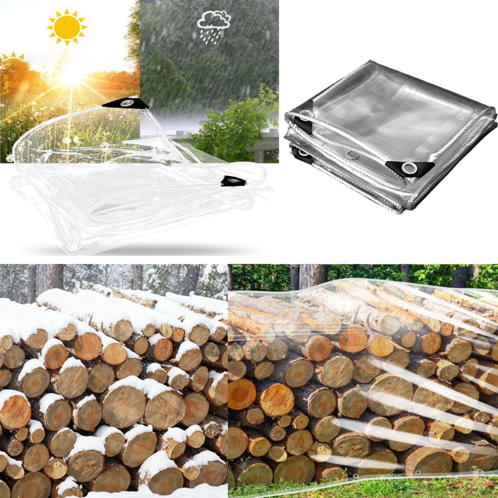 Windschutz Pe Plane 145 x 200 cm Transparent - mit Ösen wasserdichte Durchsichtig Abdeckplane mit Seil für Draussen Garage für Outdoor-Möbel, Veranda, Pergola, A