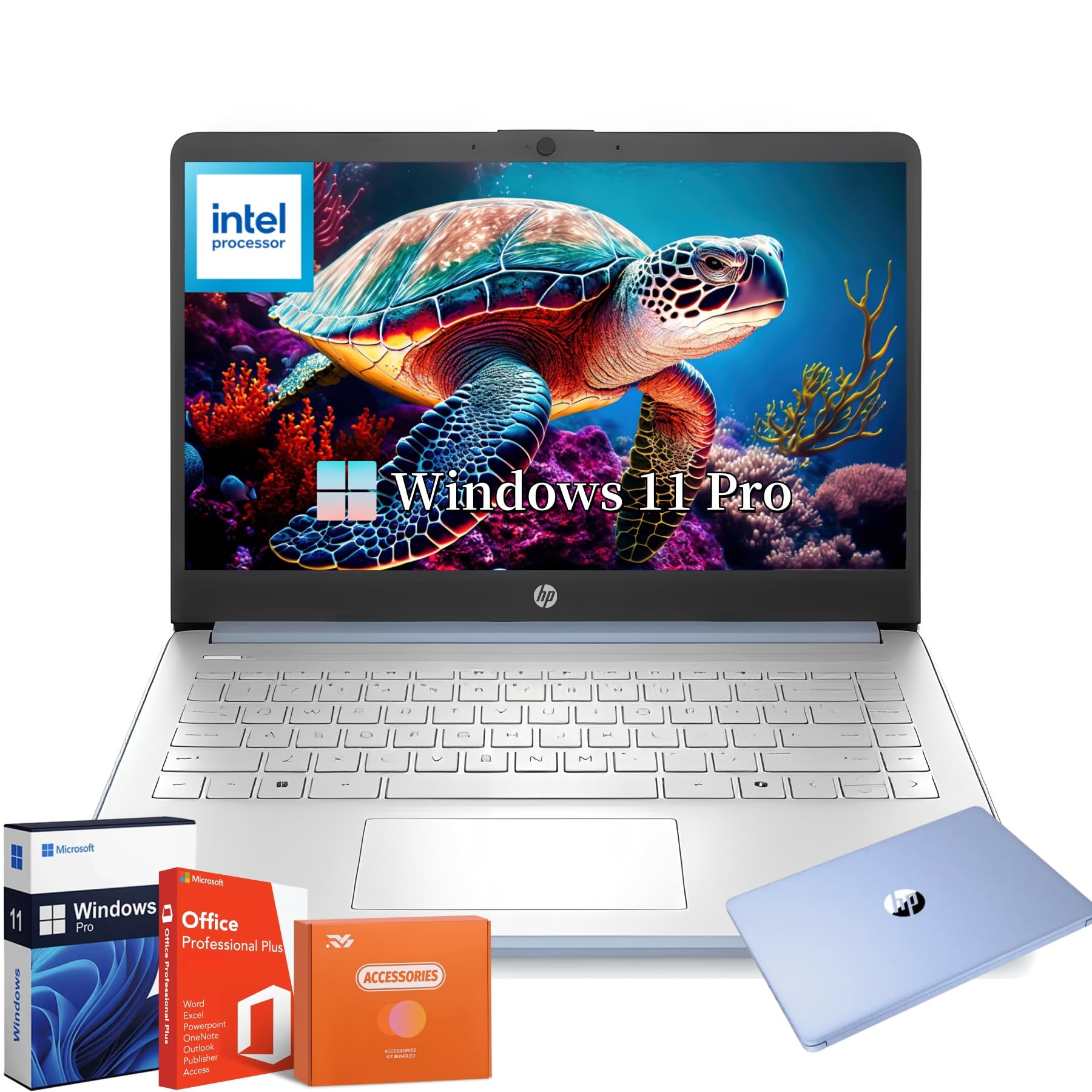 HP 14" Laptop for Student Business, with Office Lifetime License & Windows 11 Pro, Intel 4-Core N150, 16 GB RAM, 384 GB Storage(128GB UFS+256GB Micro SD), Ultra Light, Webcam, WiFi, HDMI, Blue