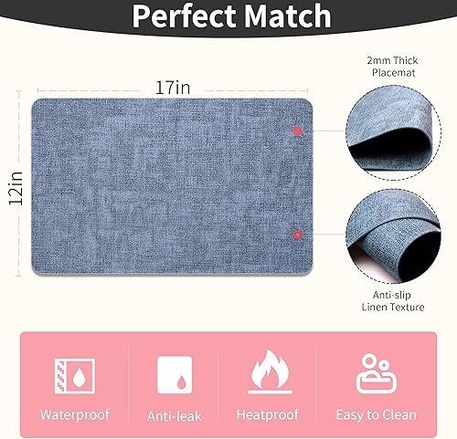 Miniatura 7 de Maxpearl Juego de 6 manteles individuales de piel sintética, impermeables, se limpian con un paño, resistentes al calor, antideslizantes, adecuados