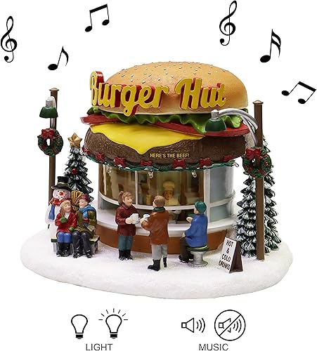 Miniatura 5 de Moments In Time Edificio de pueblo navideño, hamburguesa con luces LED y música navideña, funciona con pilas (no incluidas) (7.2 pulgadas de alto x