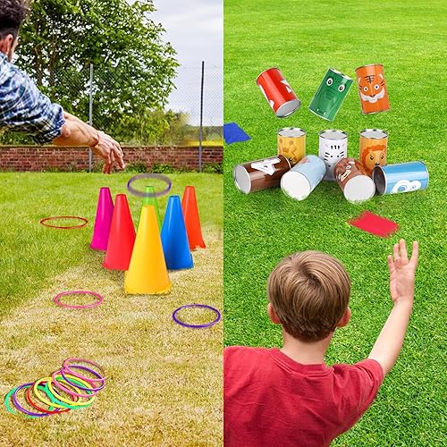 Miniatura 2 de Juego combinado de juegos de carnaval 4 en 1, juegos de lanzamiento de bolsas de frijoles de plástico suave, juego de lanzamiento de anillos,