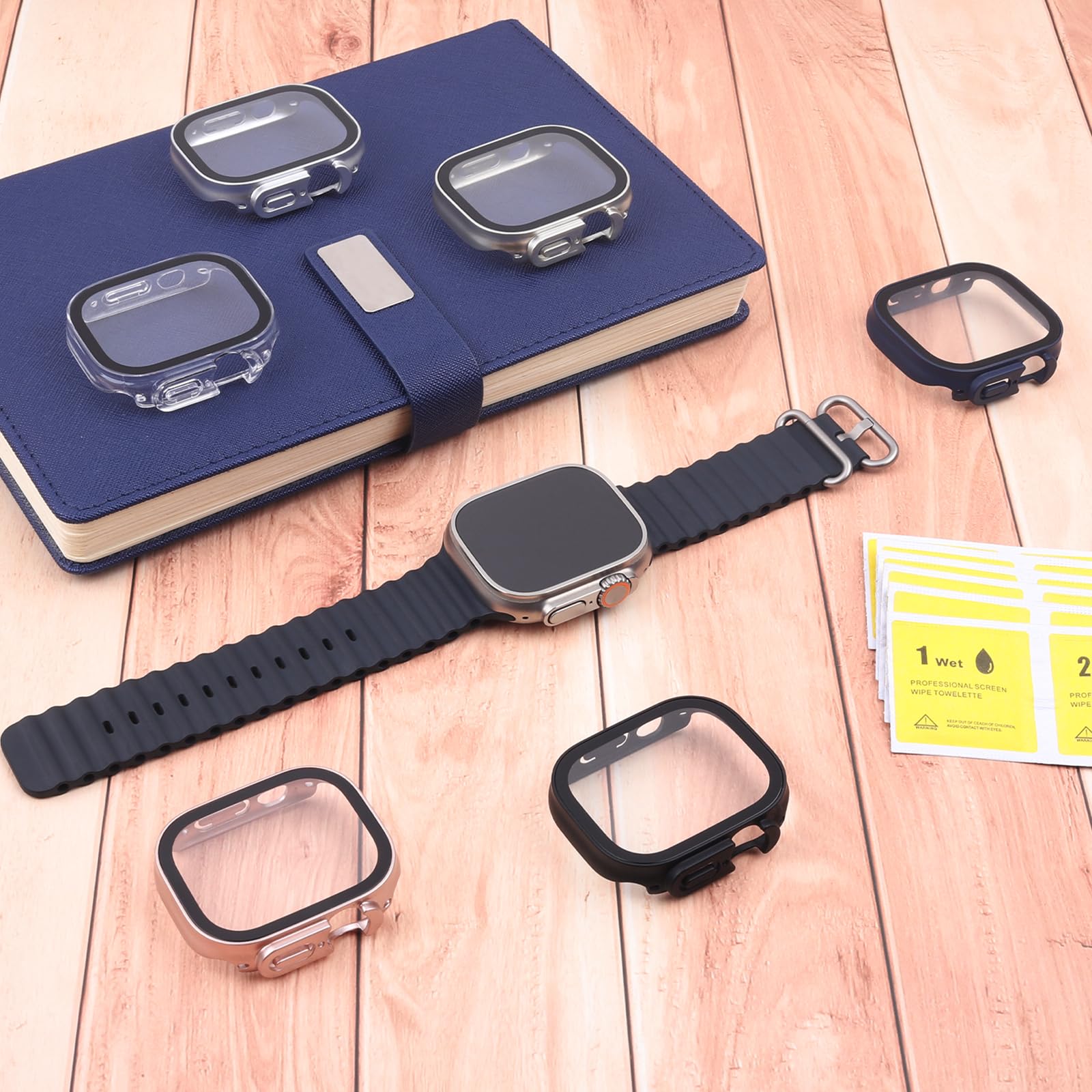 6-pak etui do Apple Watch Series Ultra1/2 49 mm z osłoną ekranu ze szkła hartowanego, twardy PC, ultracienki HD, odporny na zarysowania, pełna ochrona, osłona zderzaka do iWatch 49 mm, akcesoria (6