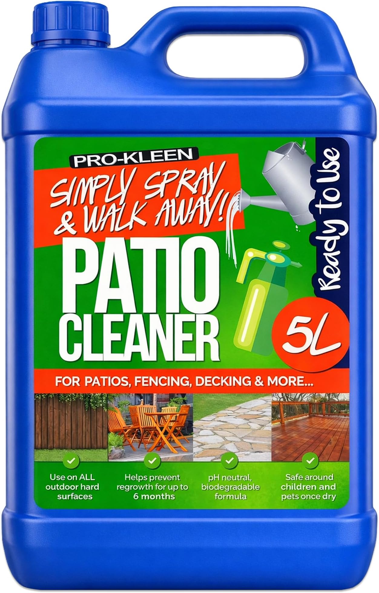 Pro-Kleen Patio Cleaner Mould and Algae Killer Ready to Use Simply Spray & Walk Away 5 Litres Patios, Fencing, Decking and Resin Driveways No Bleach or Acid