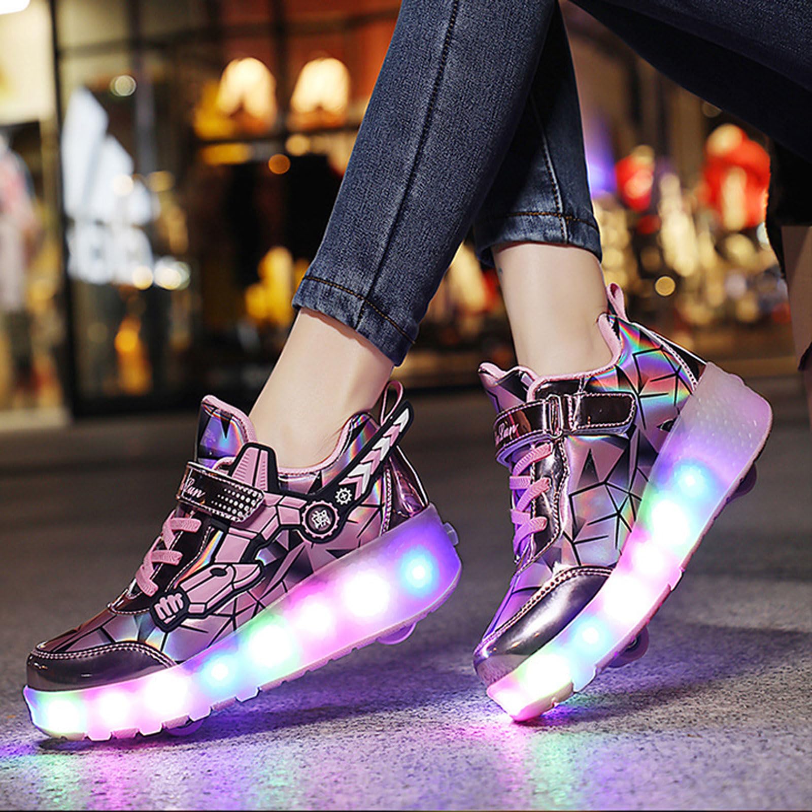 Zapatillas Deportivas con Dos Ruedas y Luces,Zapatos con Ruedas y LED Luces para Niña,2 en 1 Zapatillas con Ruedas,Retráctil,2 en 1,para Regalos navideños creativos para niños