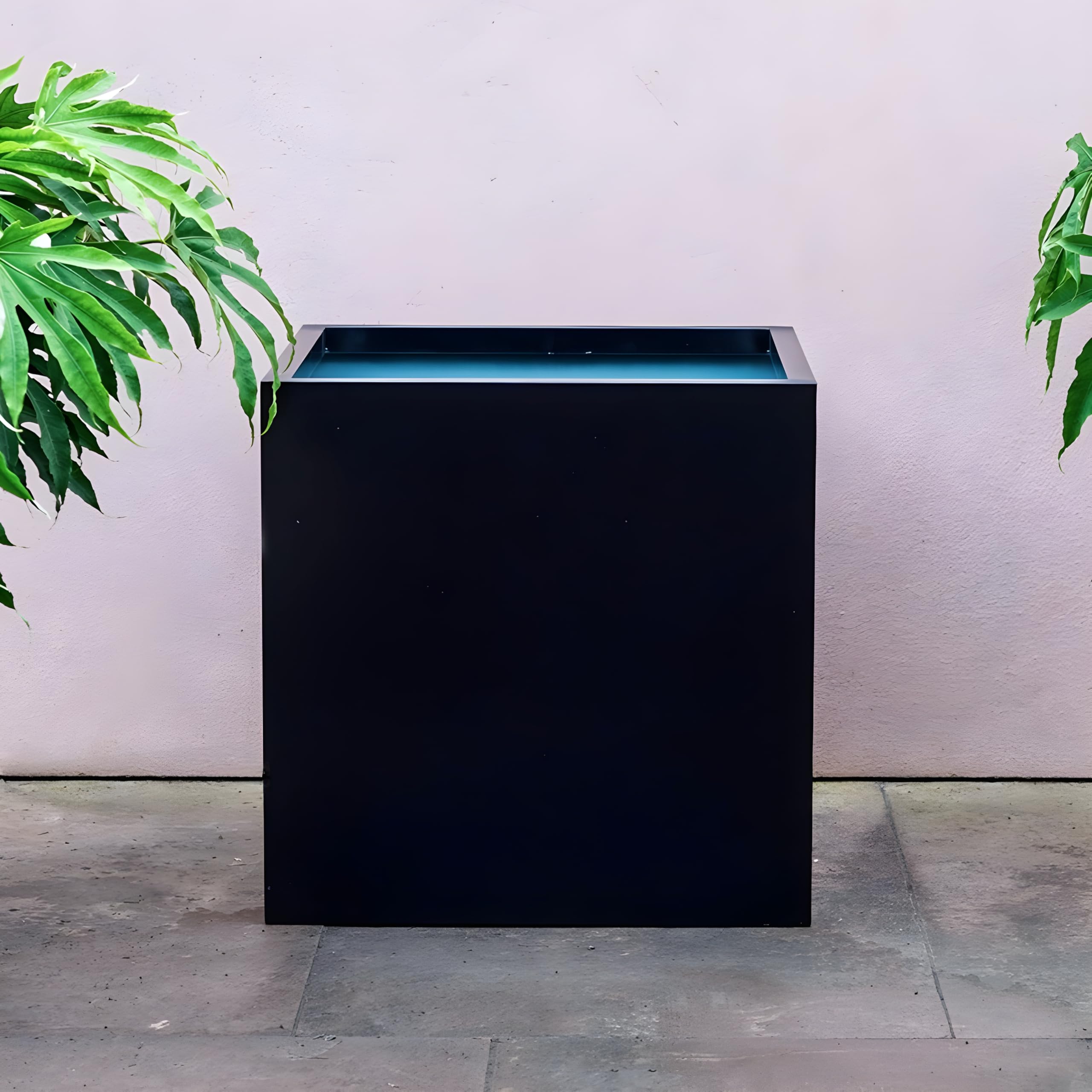 Primrose Zinc Galvanised Outdoor Black Cube Ornamental Planter Large 40cm (15.7in)