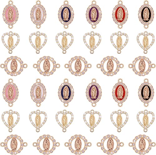 36 piezas de diamantes de imitación de aleación, esmalte religioso, San Benito, Virgen María, centro de rosario, colgante de conector de eslabones
