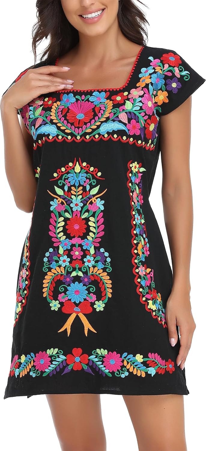 YZXDORWJ Women Mexican Embroidered Dress Ruffle Collar Sleeveless - Image 4