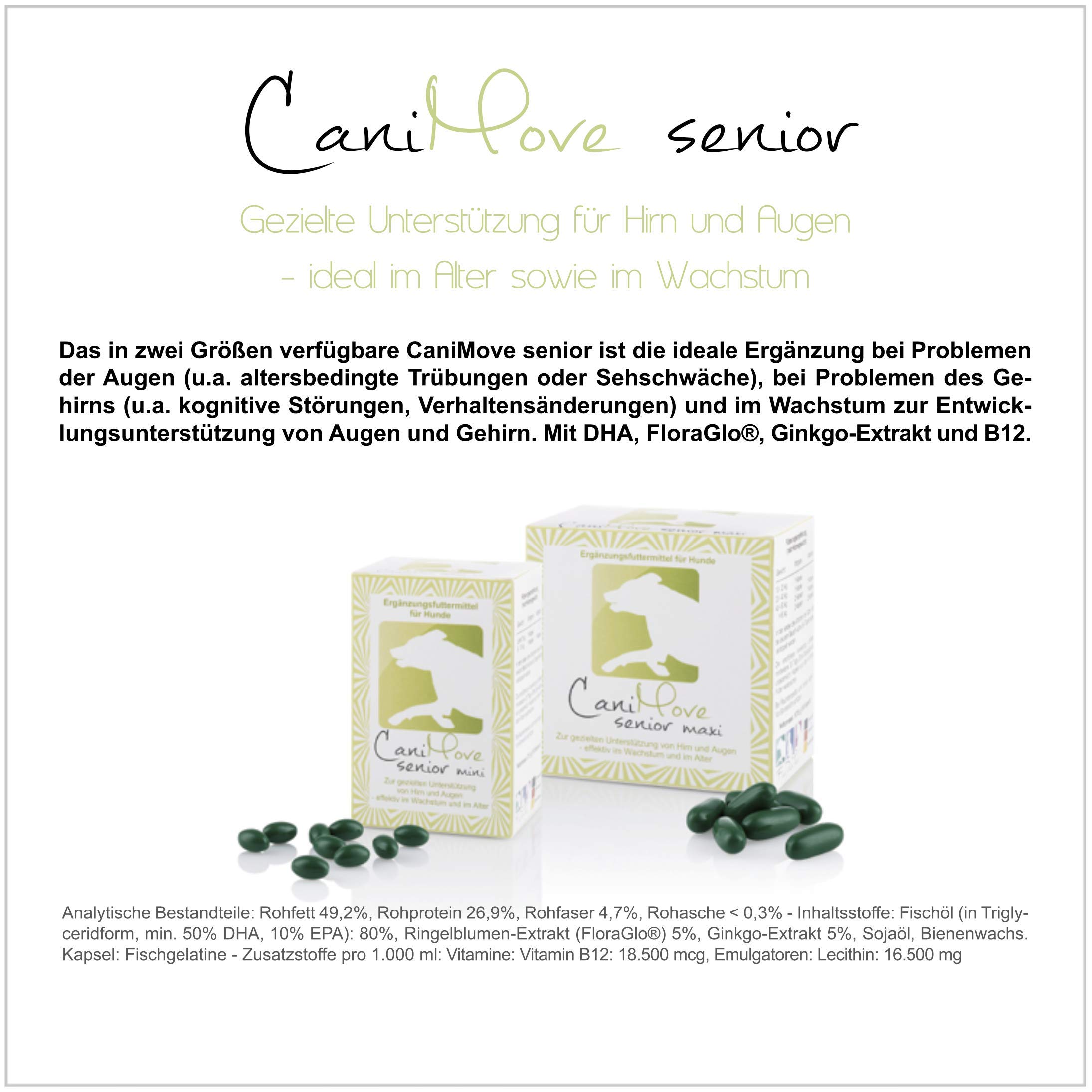 Doppelpack (2 x 100 Kapseln) CaniMove Senior Maxi: Ergänzungsfuttermittel zur Unterstützung von Augen und Gehirn bei Gedächtnisproblemen sowie altersbedingten Augenproblemen (Trübung, Trockenheit).