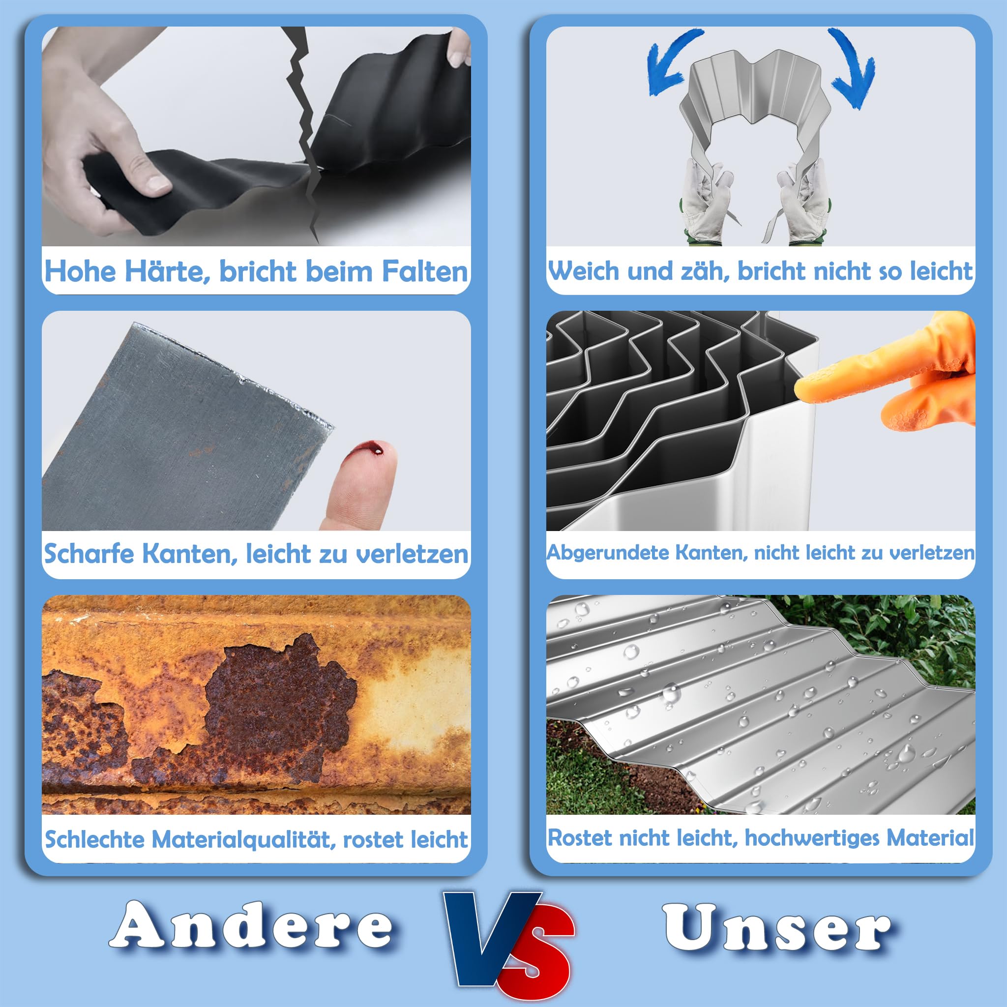 Aufun Flexible Rasenkante Metall Silber, 20m Länge Wellen verzinkt Beetbegrenzung, 15cm Höhe, Raseneinfassung Ideal für Rasenbegrenzung, Beetumrandung für Gartenliebhaber und Landschaftsgestaltung