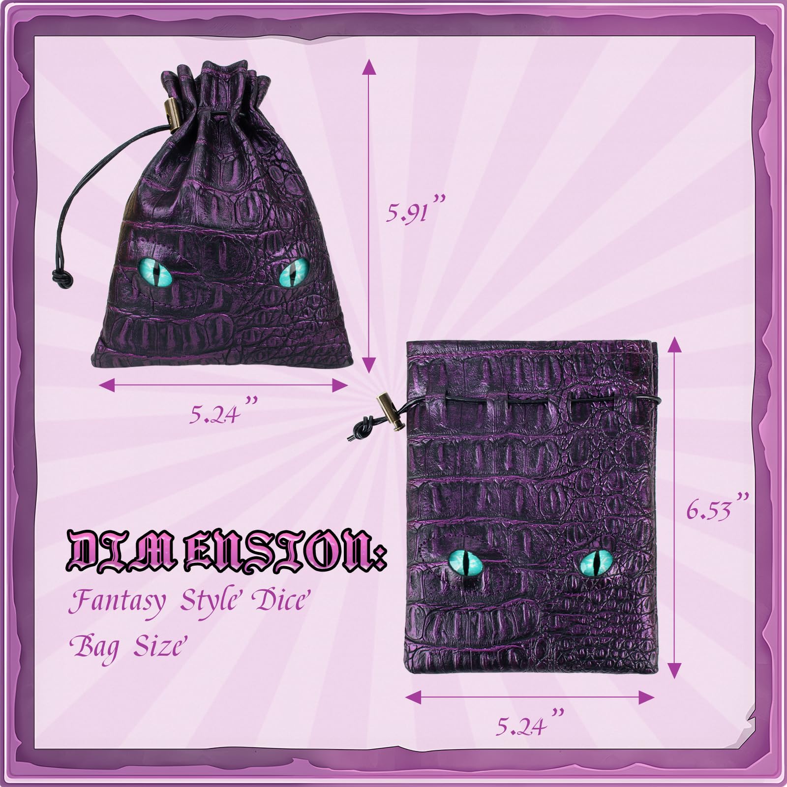 Byhoo Dice Bag of DND Can Cover 6 Dice Sets, Glow in The Dark Eyes D and D Dice Storage Pouch - Image 3