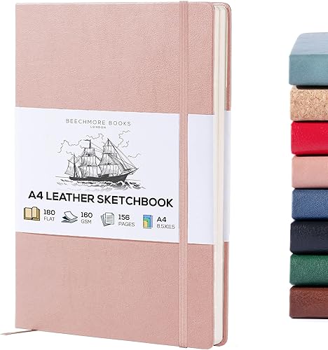 Beechmore Books Cuaderno de bocetos A4  8.5 x 11 pulgadas, encuadernado en cuero vegano de alta calidad, tapa dura con 156 páginas gruesas de 160