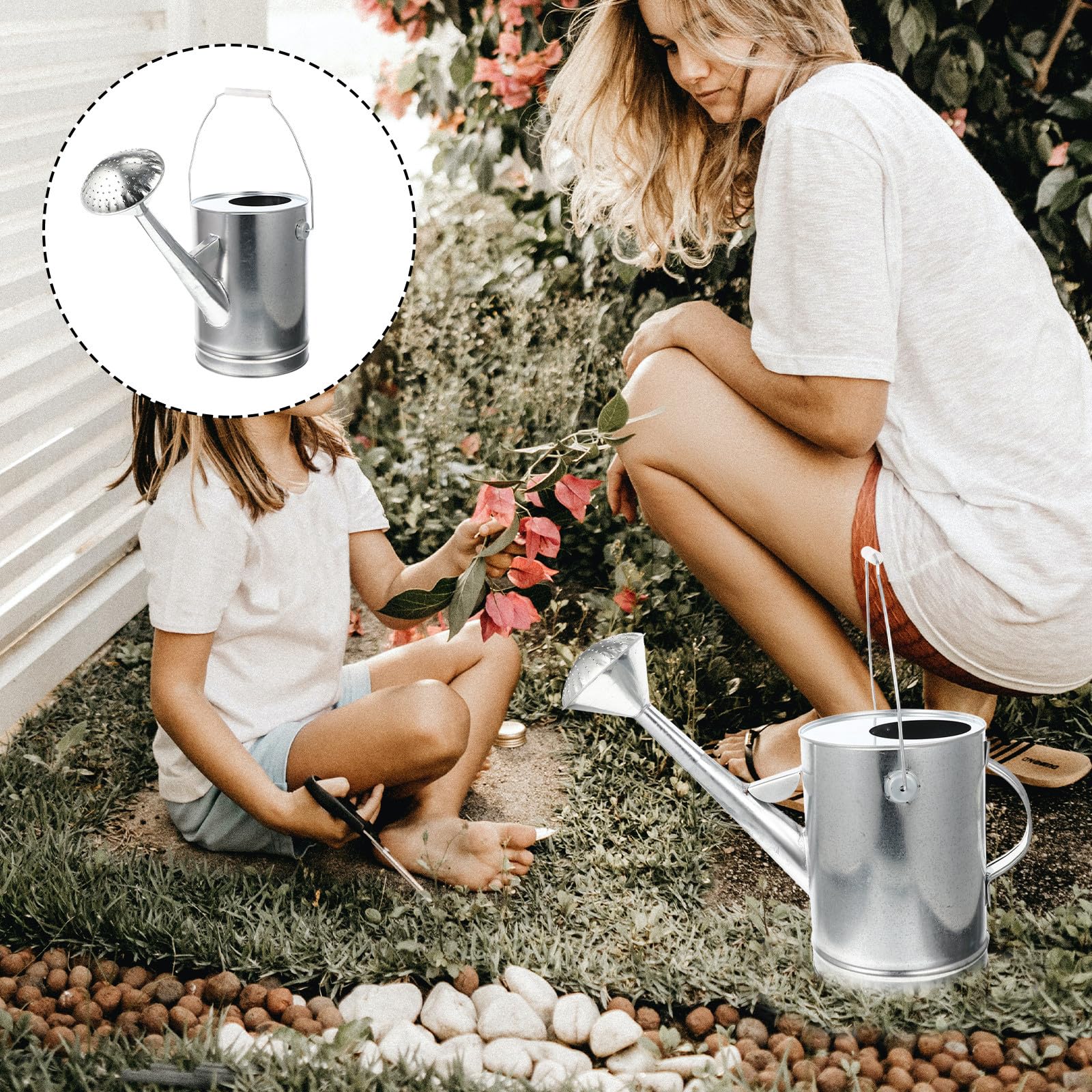 HOMSFOU Arrosoir Galvanisé 5l à Long Bec pour Arrosage Intérieur et Extérieur, Grand Format Vintage, Métal Épais Résistant, Outil Jardinage Pratique pour Plantes et Fleurs