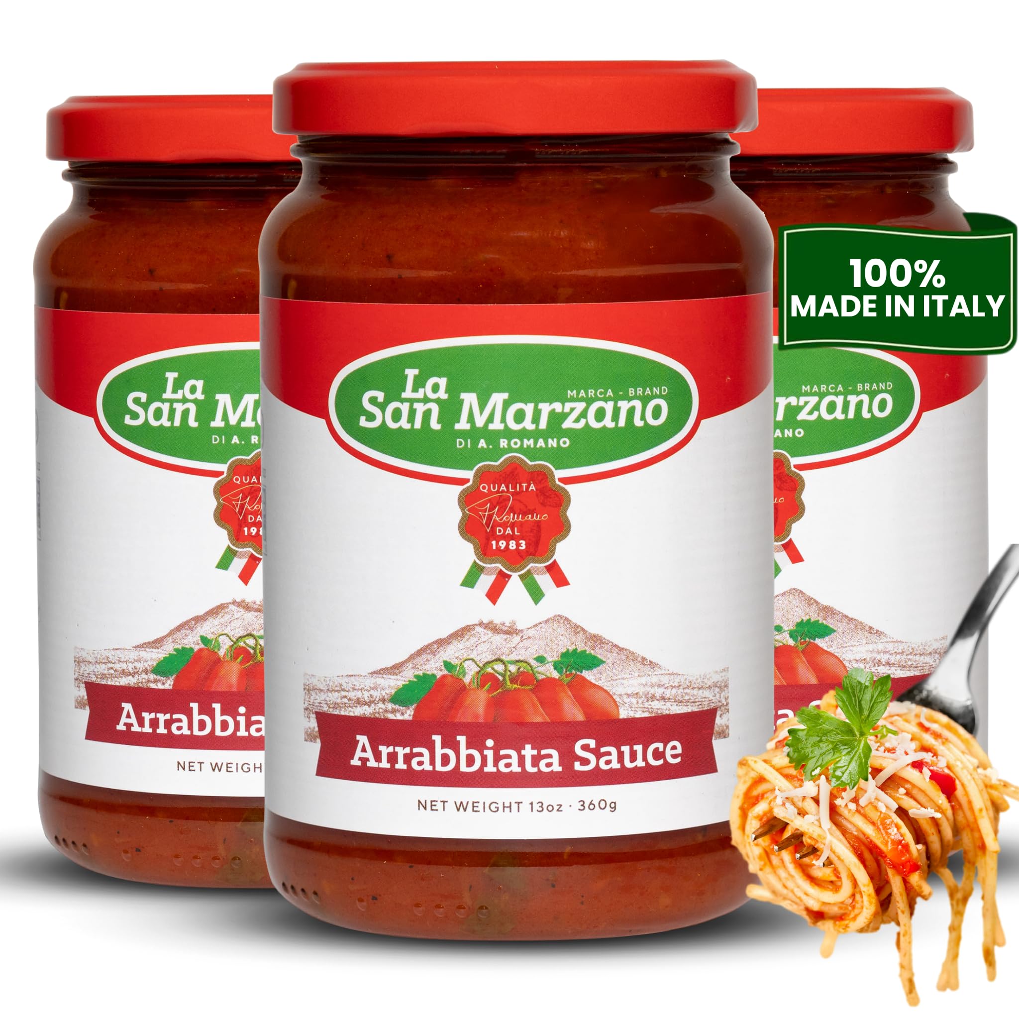 La San Marzano Arrabiata Sauce, 13 oz, Pasta Sauce Made in Italy, All Purpose Tomato Premium Quality, All Natural, Mediterranean Diet, Non GMO, Vegan,