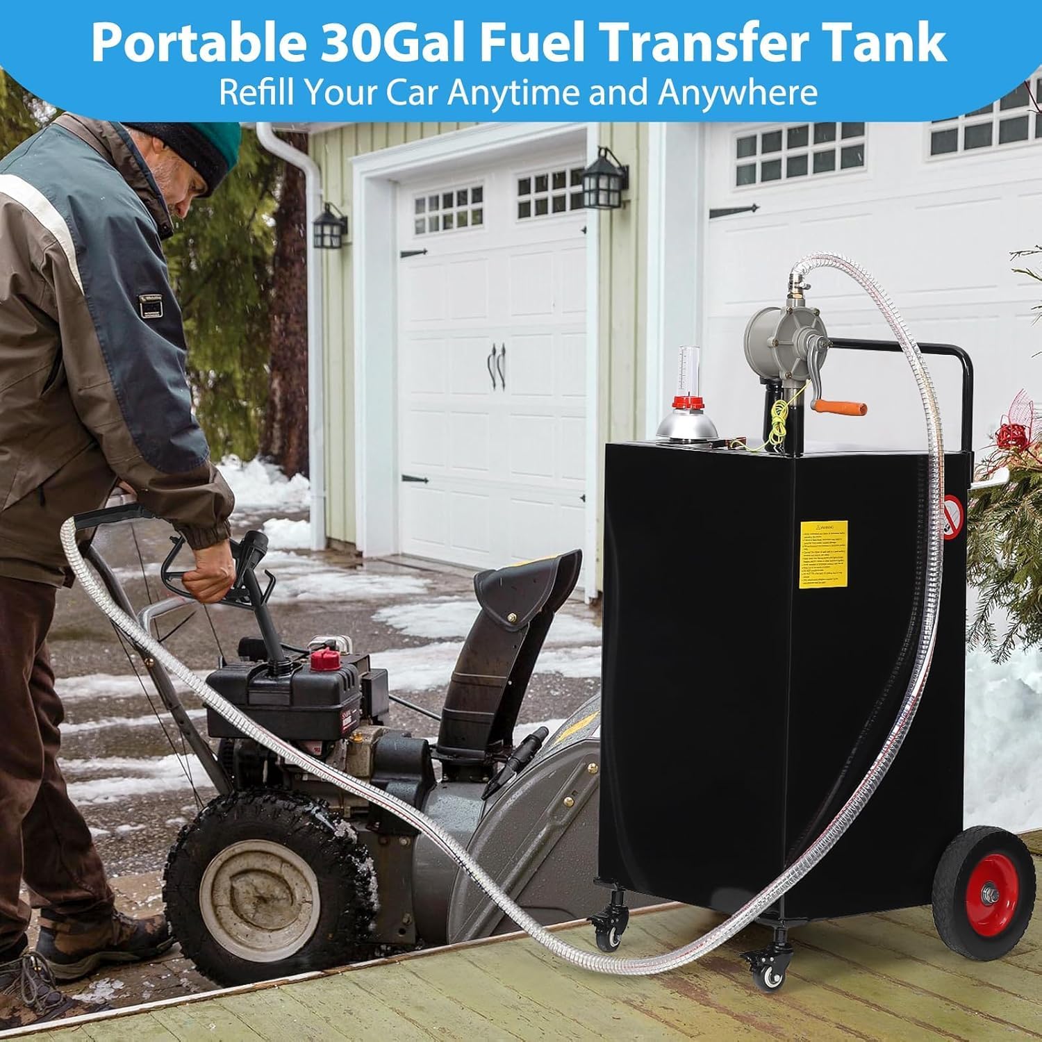 30 Gallon Fuel Caddy with Manual Pump,Portable Gas Tank Heavy Duty Gasoline & Diesel Transfer Tank with 4-Wheel for Cars,Boats,Lawn Mowers (Dark Black)